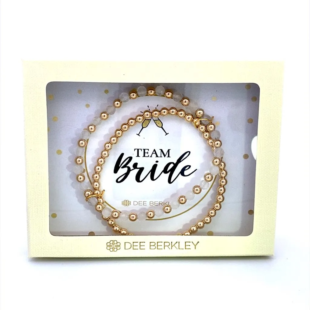 Set Of 2: Gold Filled Bead Bracelet With Moonstone And Gold Filled Beads In "Team Bride" Cream Gift Box 