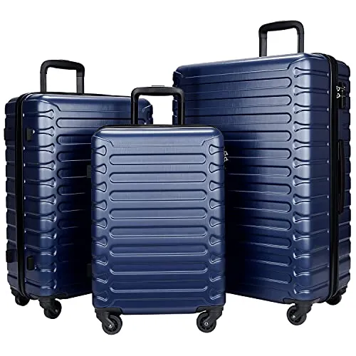 SHOWKOO 3 Piece Luggage Sets Expandable ABS Hardshell Hardside Lightweight Durable Spinner Wheels Suitcase with TSA Lock (Deep blue) mega luggage savings