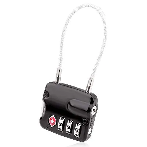 SHOWKOO TSA Approved Luggage Locks, Travel Lock, Re-settable Combination with Alloy Body, Small & Lightweight Cable Locks Black mega luggage savings