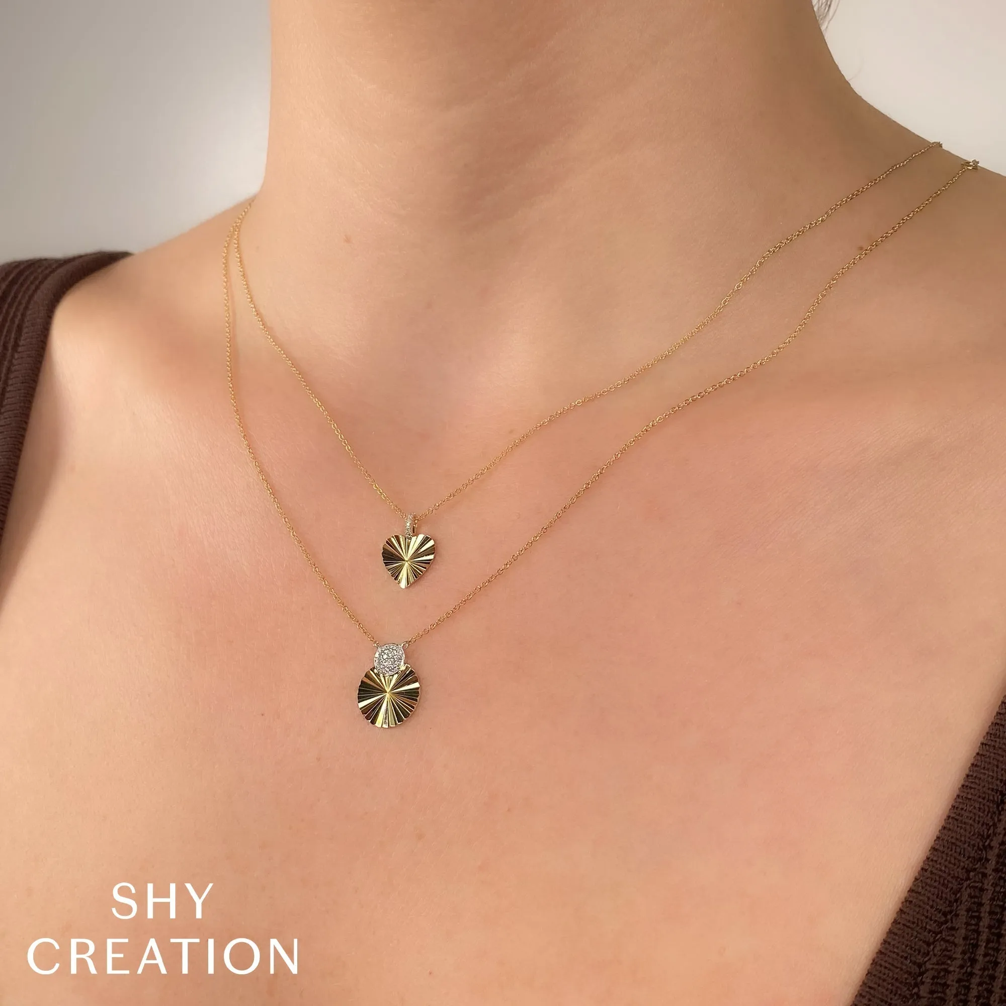 Shy Creation 0.01Ct Diamond Ribbed Heart Necklace SC22009478RD