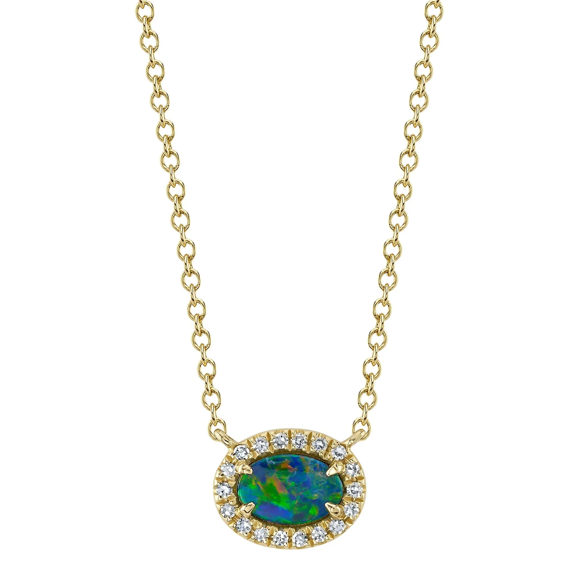Shy Creation 0.05Ct Diamond & 0.33Ct Opal Necklace SC55022506 
