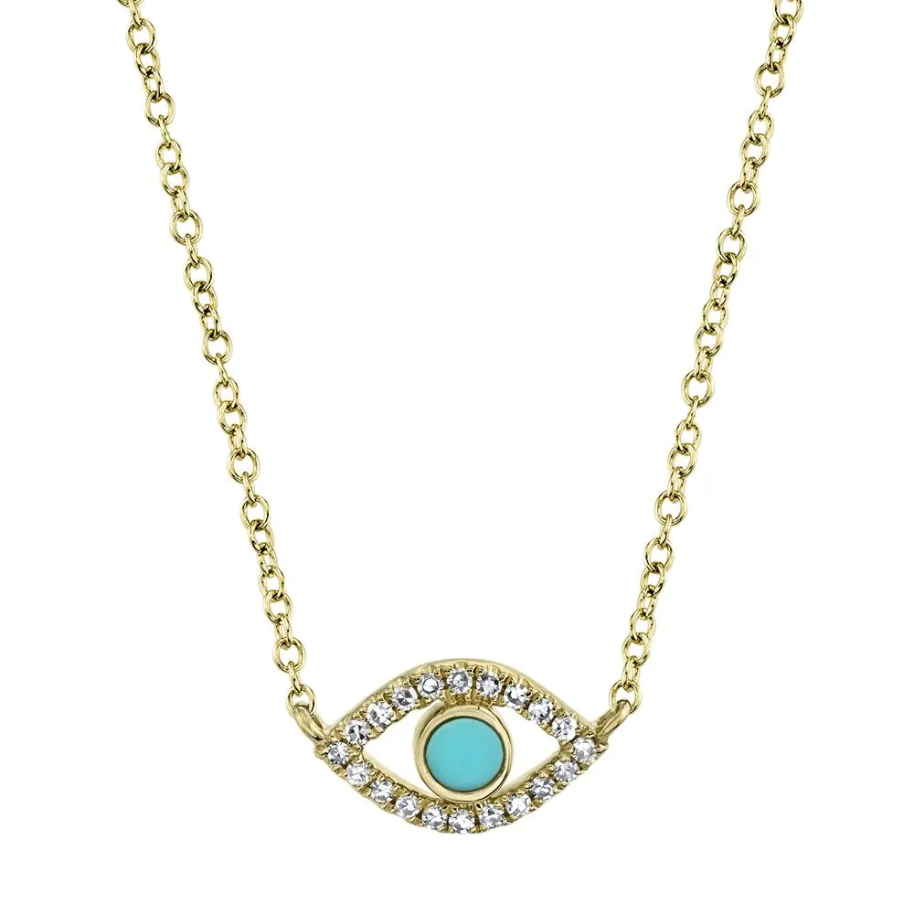 Shy Creation 0.06Ct Diamond & 0.07Ct Composite Turquoise Eye Necklace SC55019731 