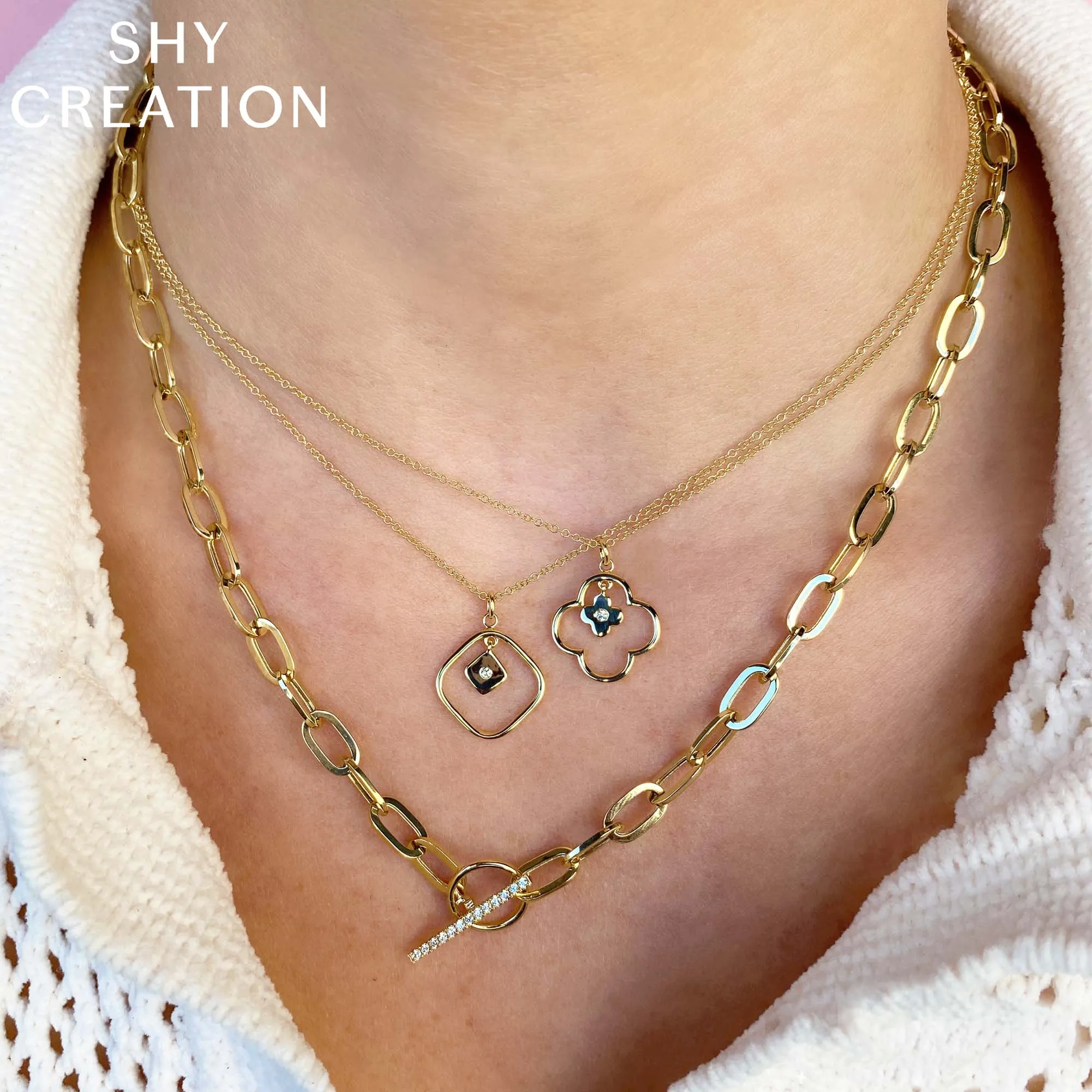 Shy Creation 0.13Ct Diamond Paper Clip Link Necklace SC55022370V2