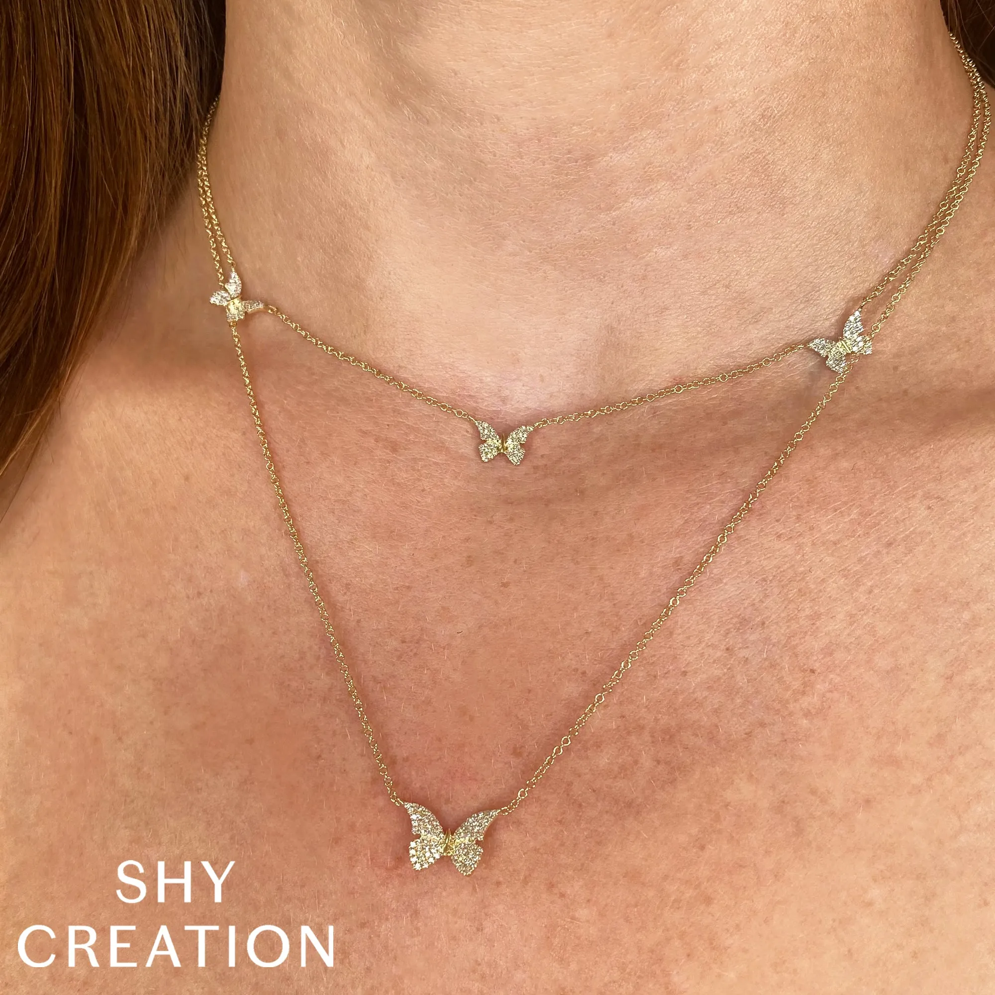 Shy Creation 0.15Ct Diamond Butterfly Necklace SC55024050