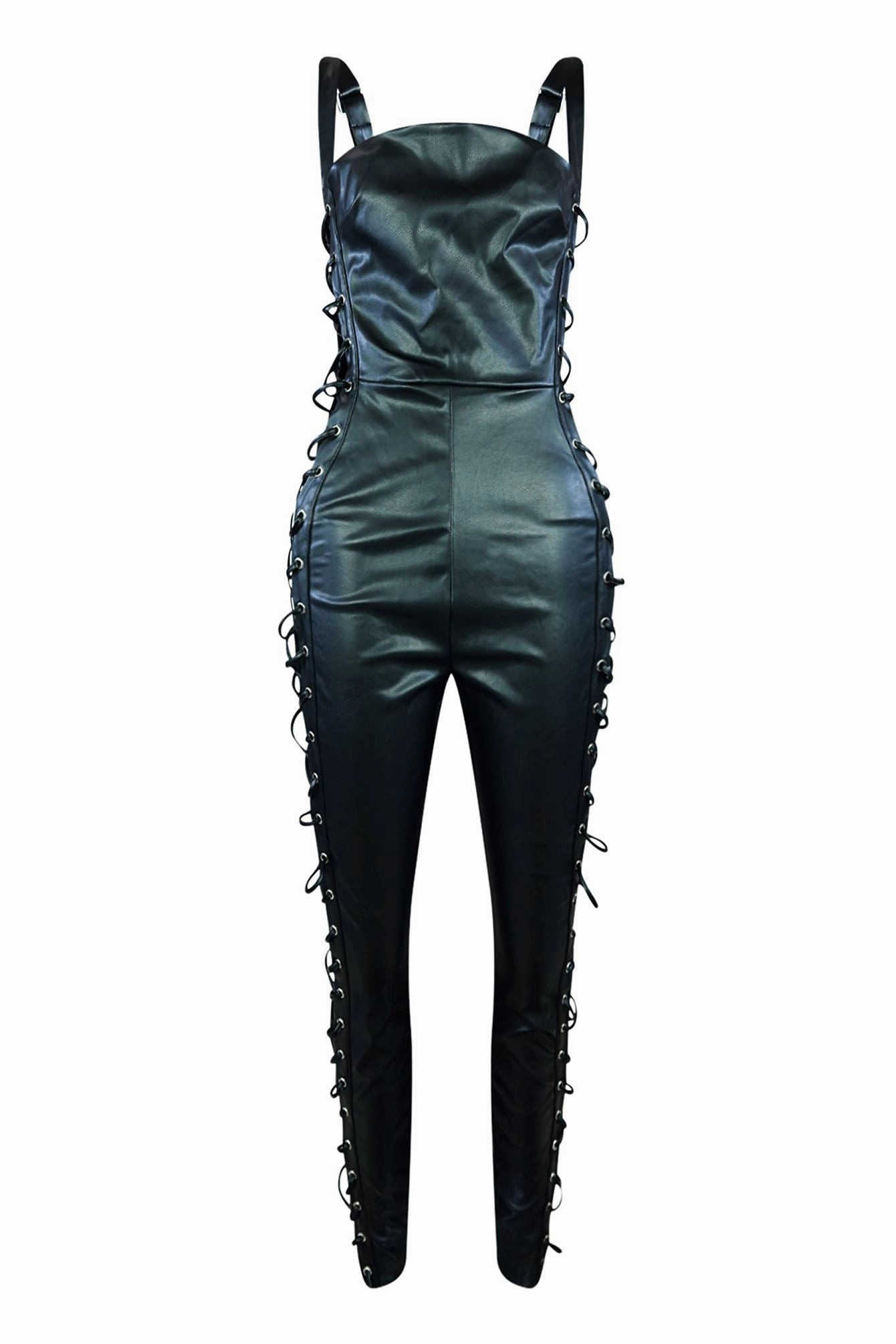 Side Peak Faux Leather Jumpsuit
