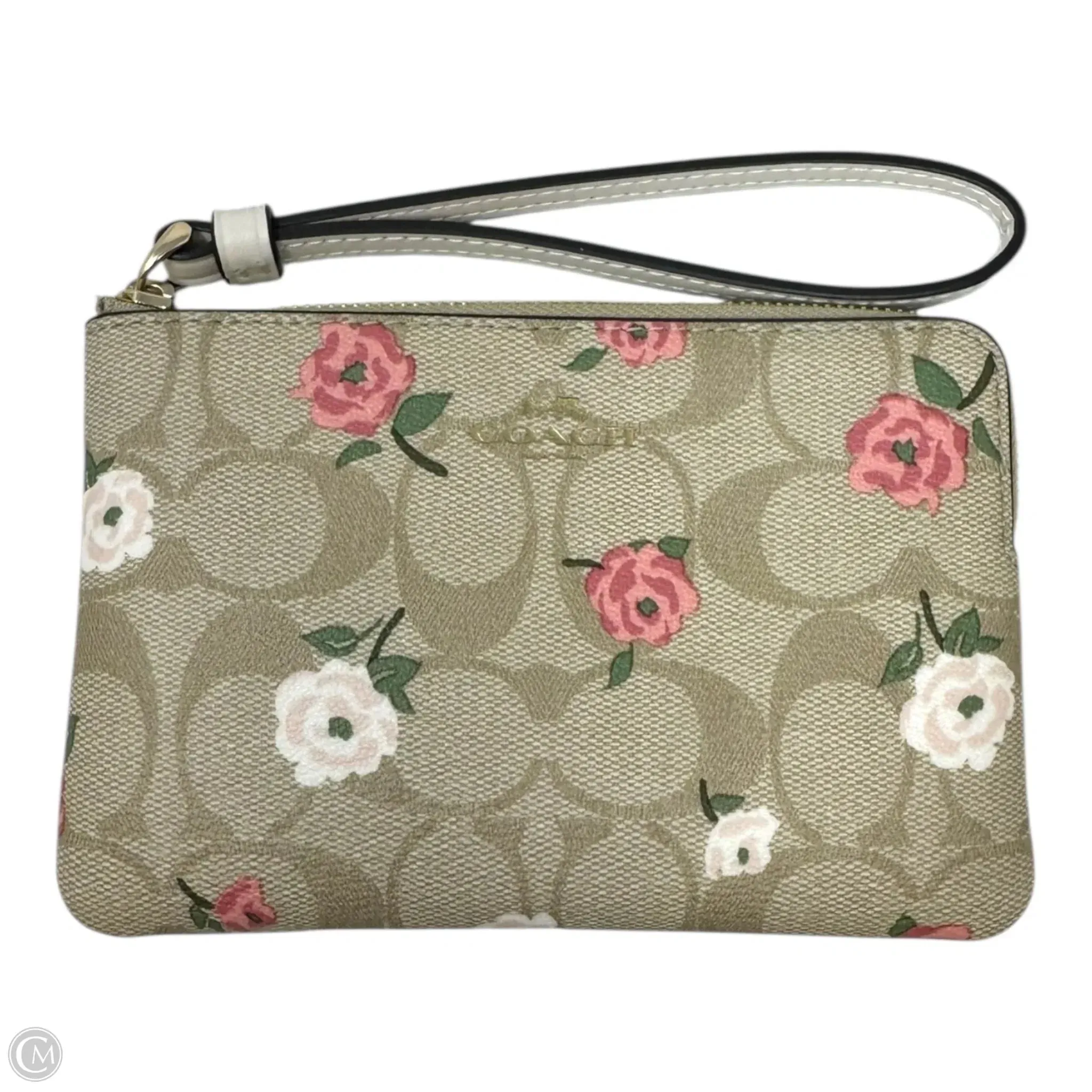 Signature Monogram Floral Corner Zip Wristlet Designer By Coach, Size: Small fashion handbags 2025