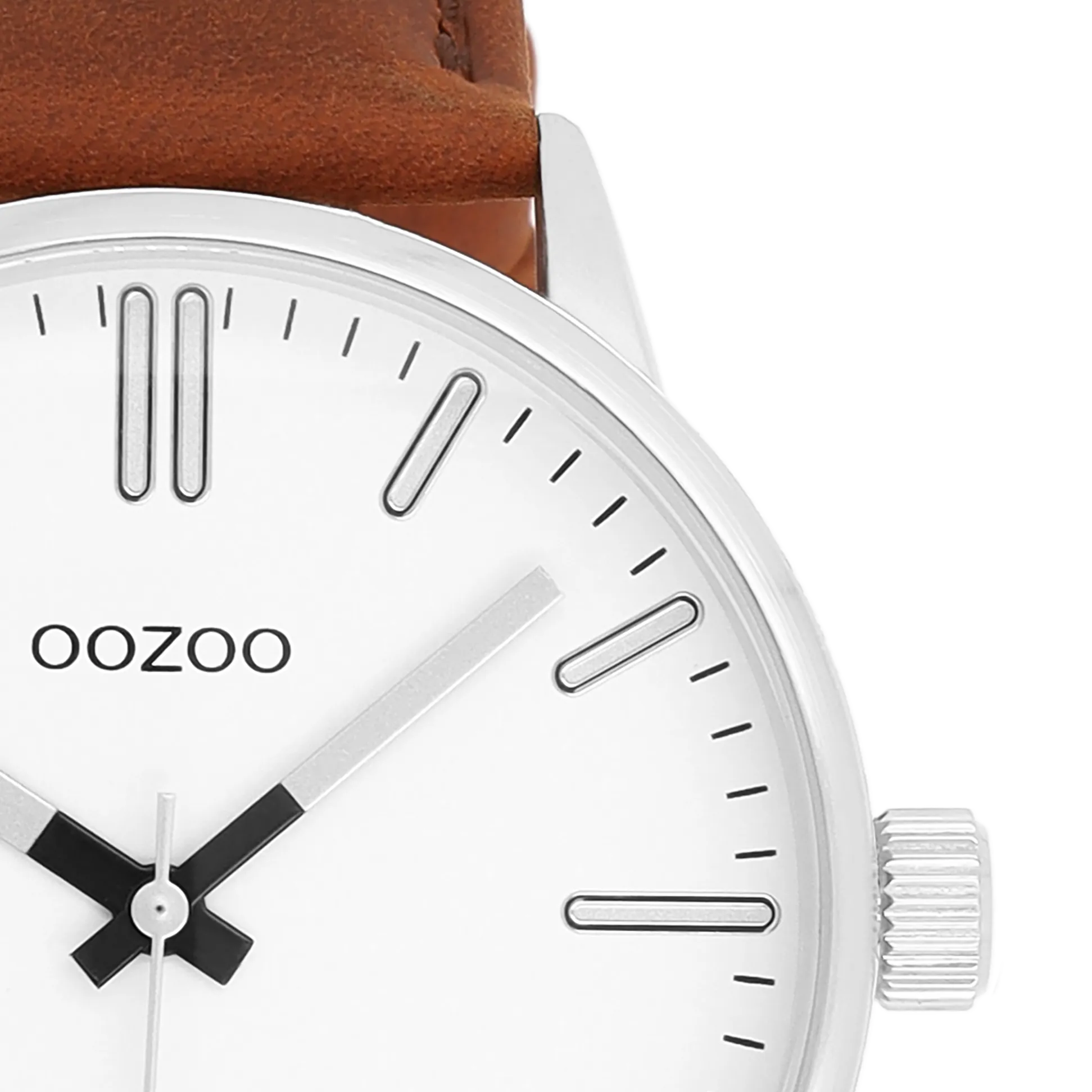 Silver coloured OOZOO watch with brown leather strap - C11513