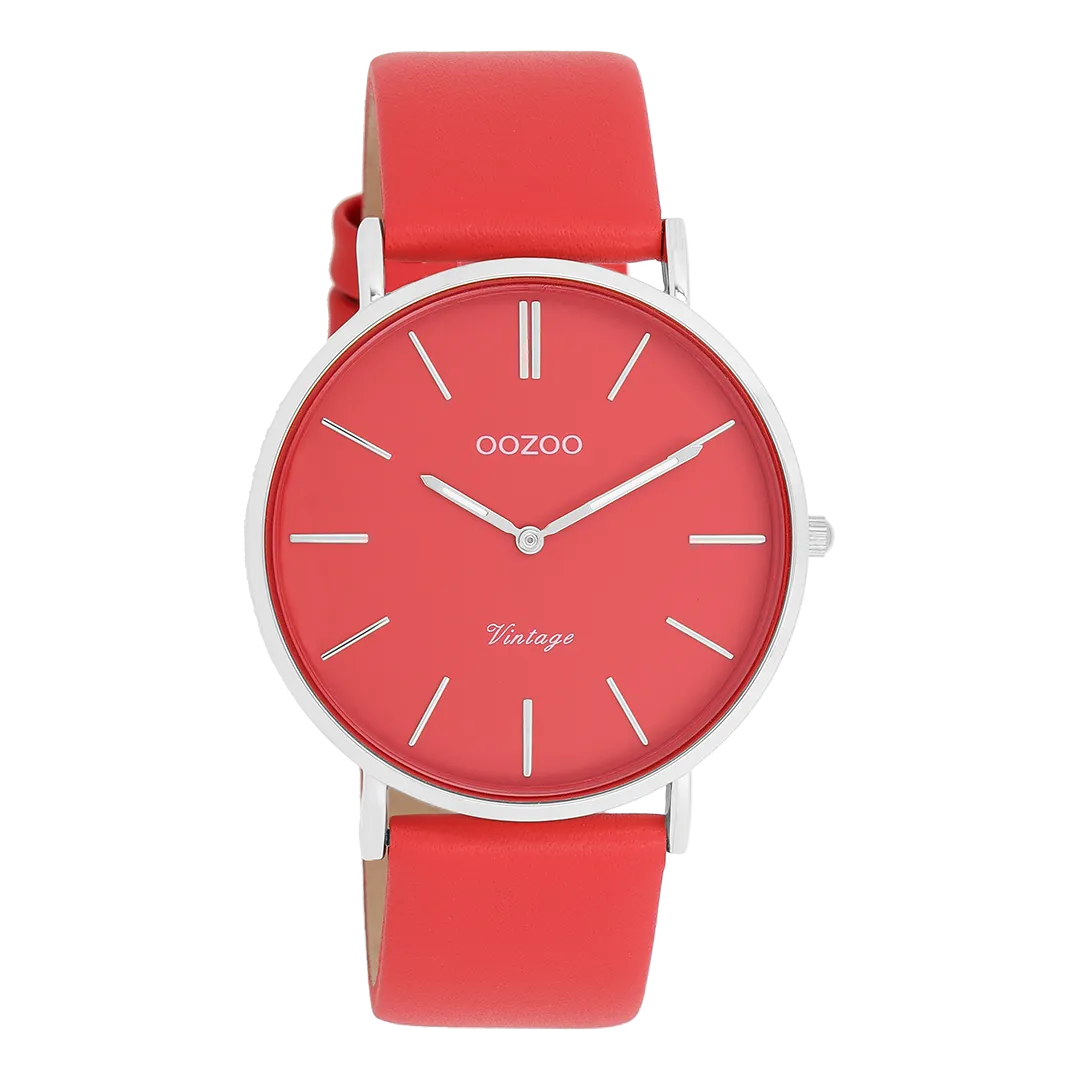 Silver coloured OOZOO watch with chili pepper leather strap - C20324