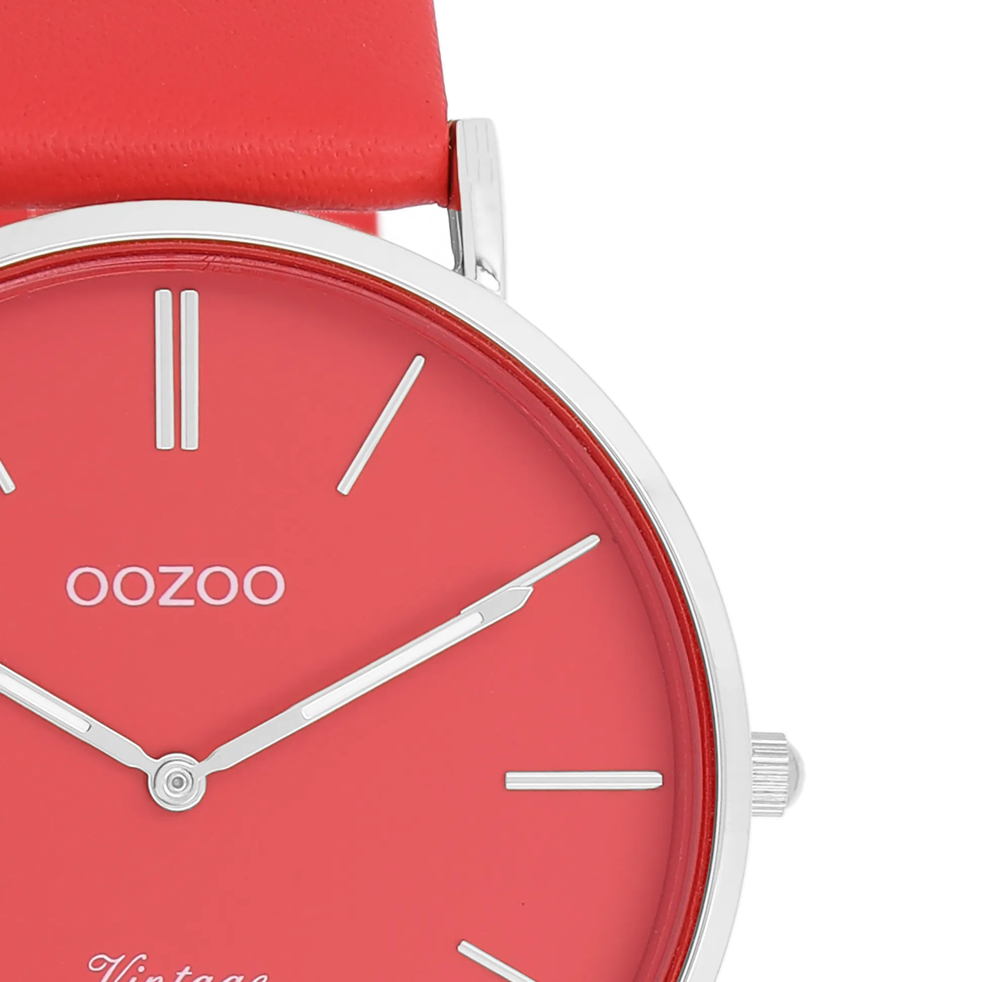 Silver coloured OOZOO watch with chili pepper leather strap - C20324