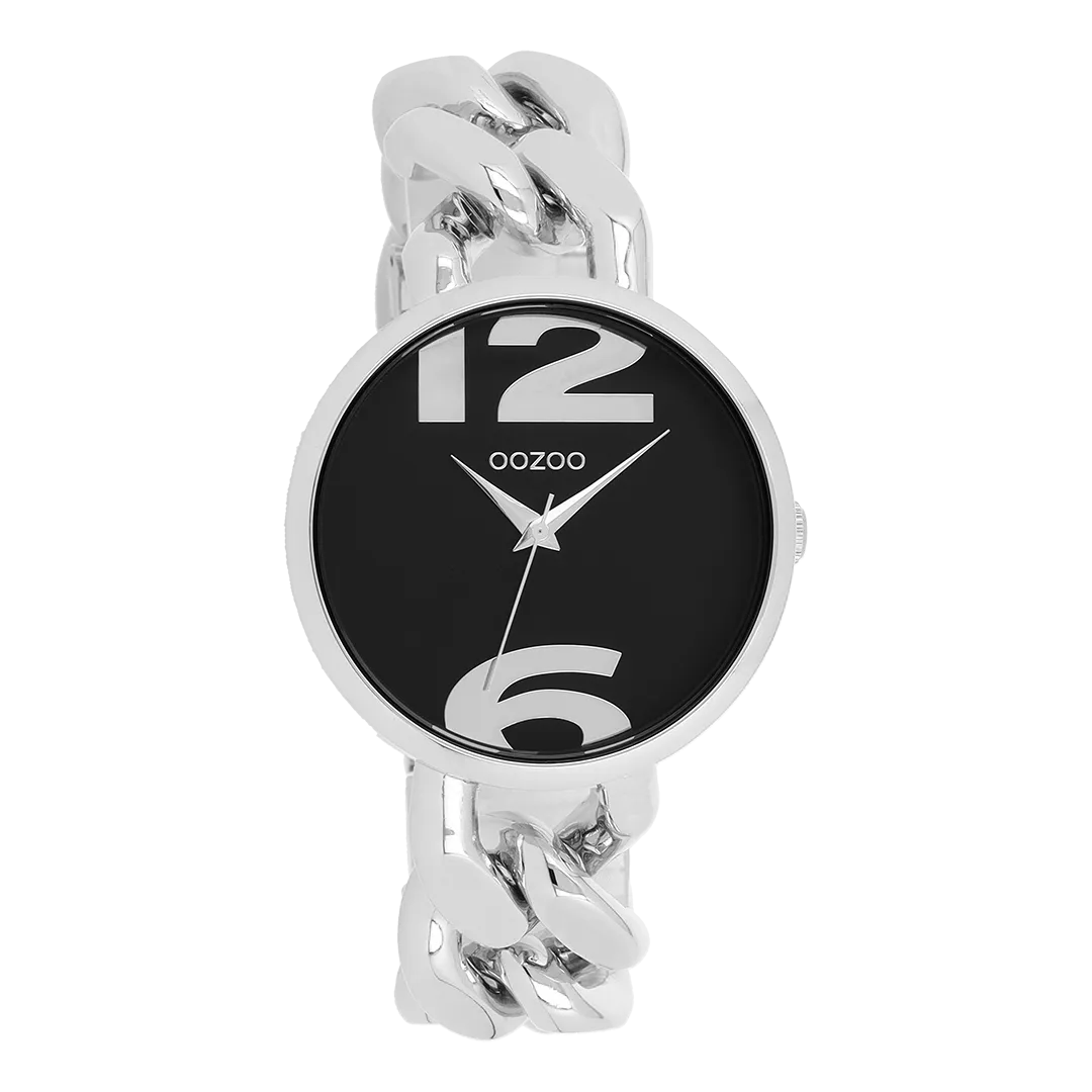 Silver coloured OOZOO watch with chunky chain bracelet - C11261