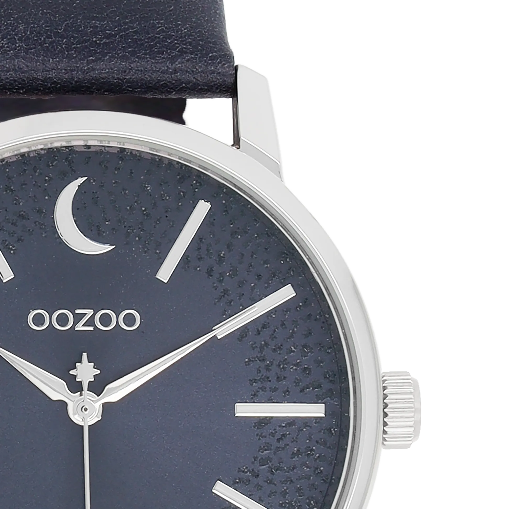 Silver coloured OOZOO watch with dark blue leather strap - C11043