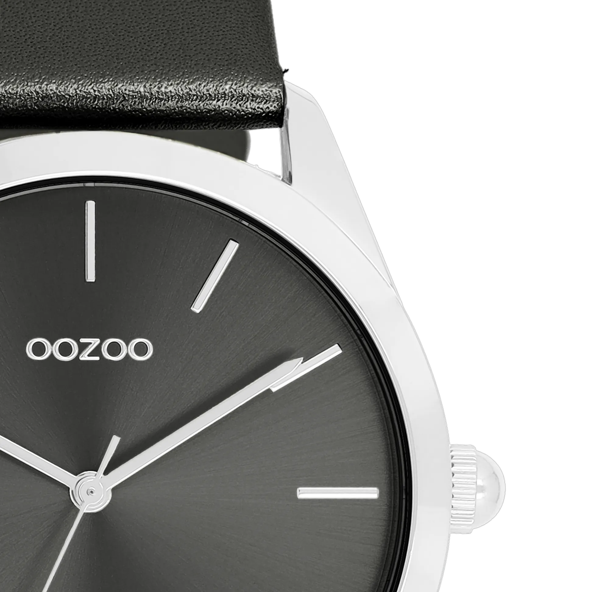 Silver coloured OOZOO watch with dark grey leather strap - C11338