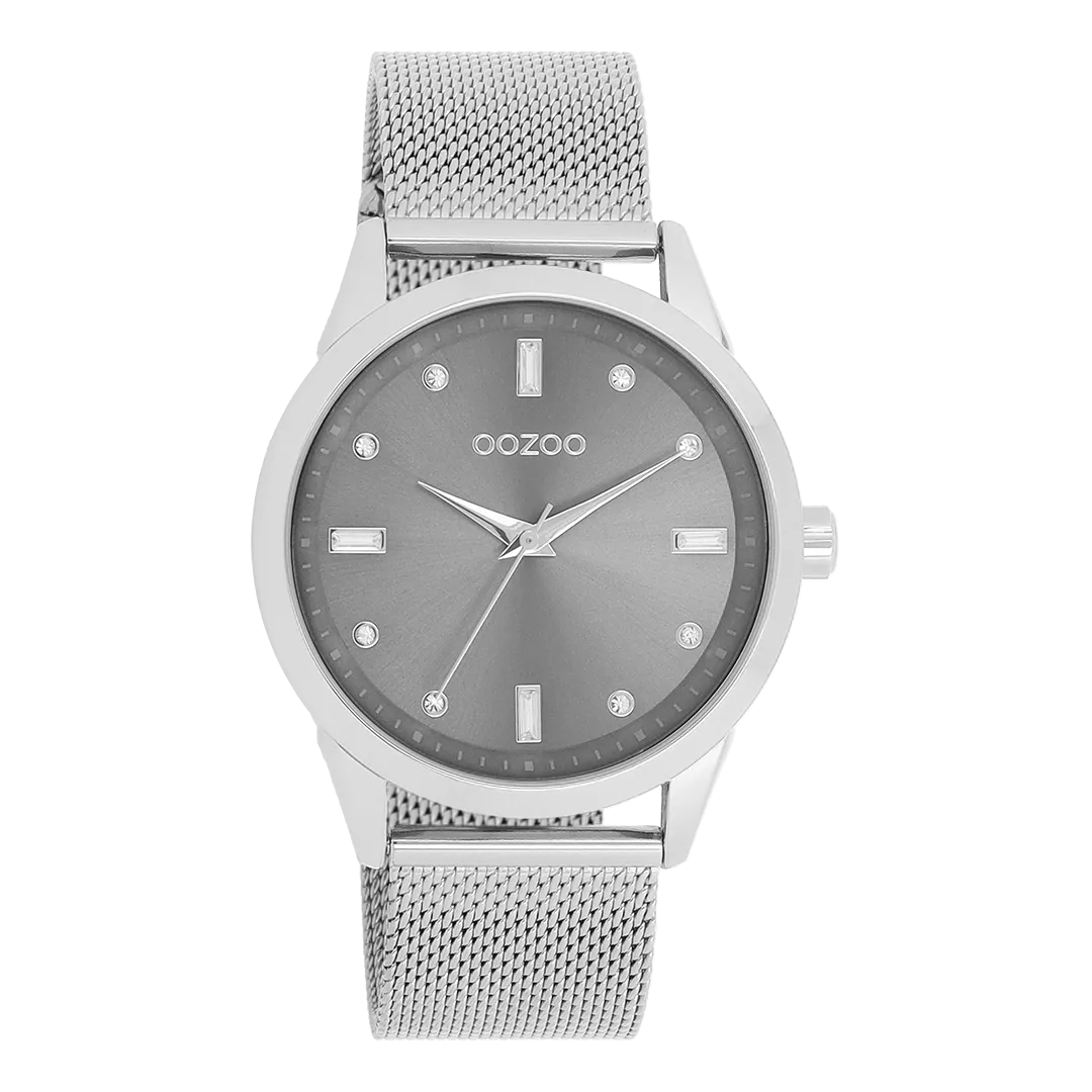Silver coloured OOZOO watch with metal mesh bracelet - C11281