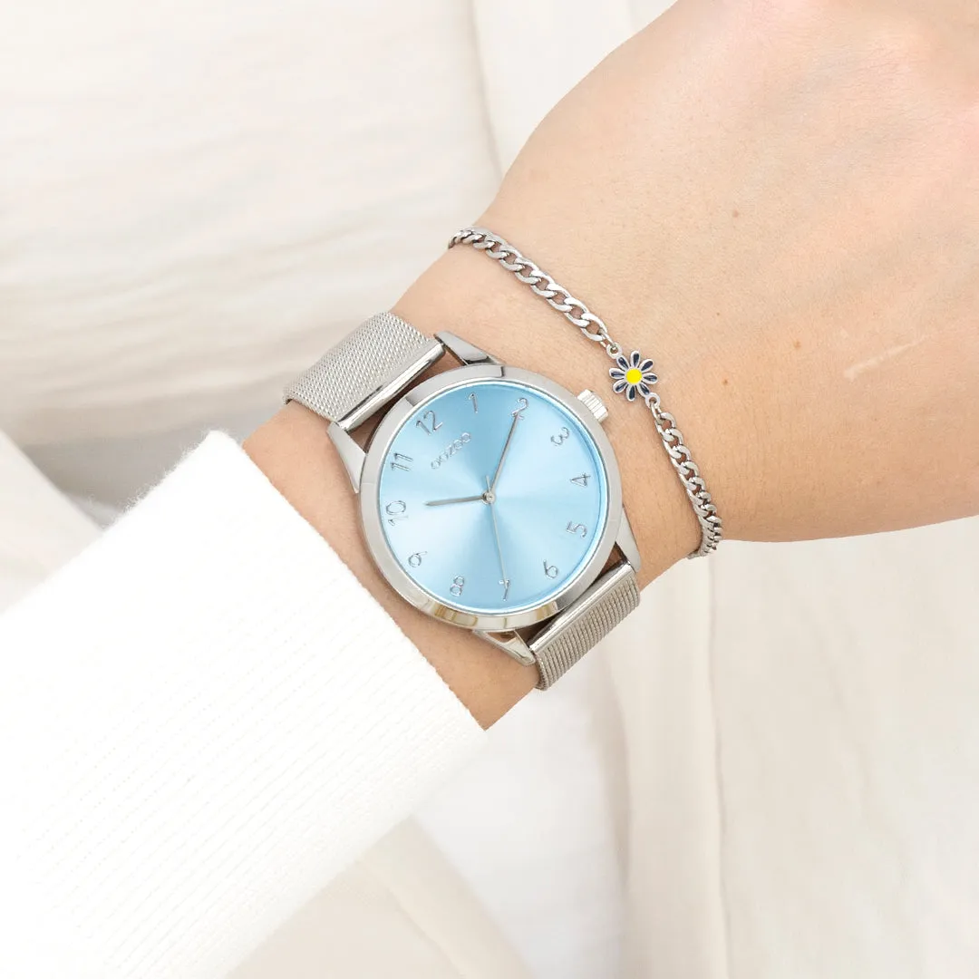 Silver coloured OOZOO watch with metal mesh bracelet - C11321