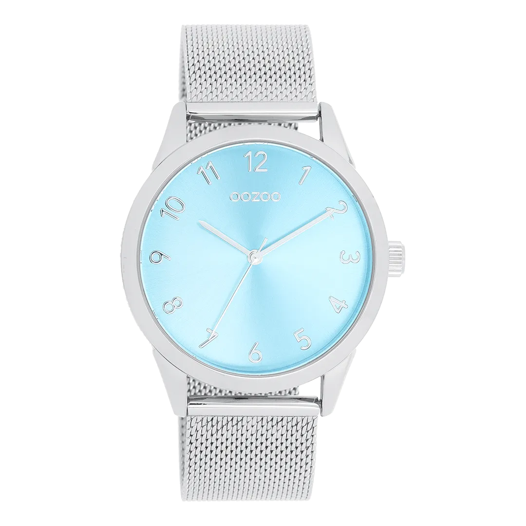 Silver coloured OOZOO watch with metal mesh bracelet - C11321