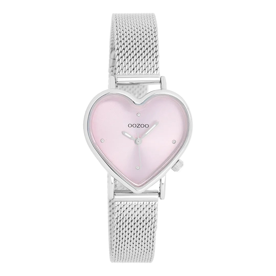 Silver coloured OOZOO watch with metal mesh bracelet - C11414