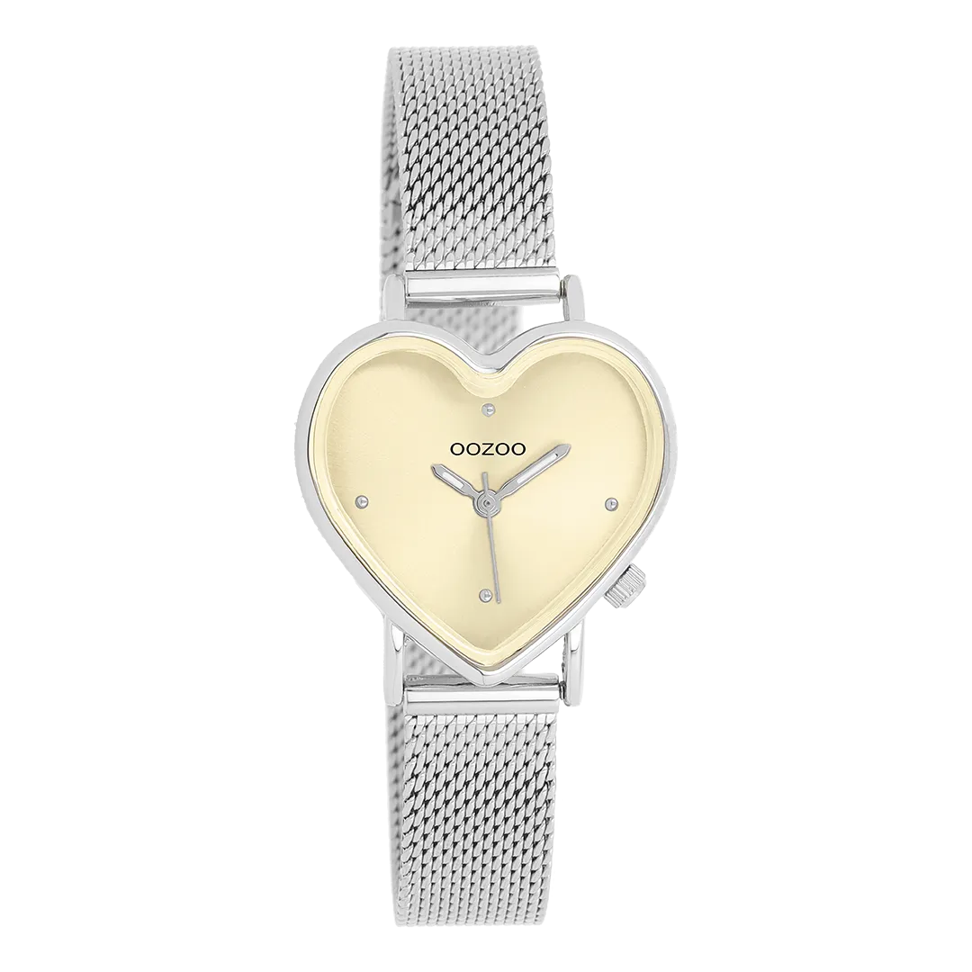 Silver coloured OOZOO watch with metal mesh bracelet - C11443