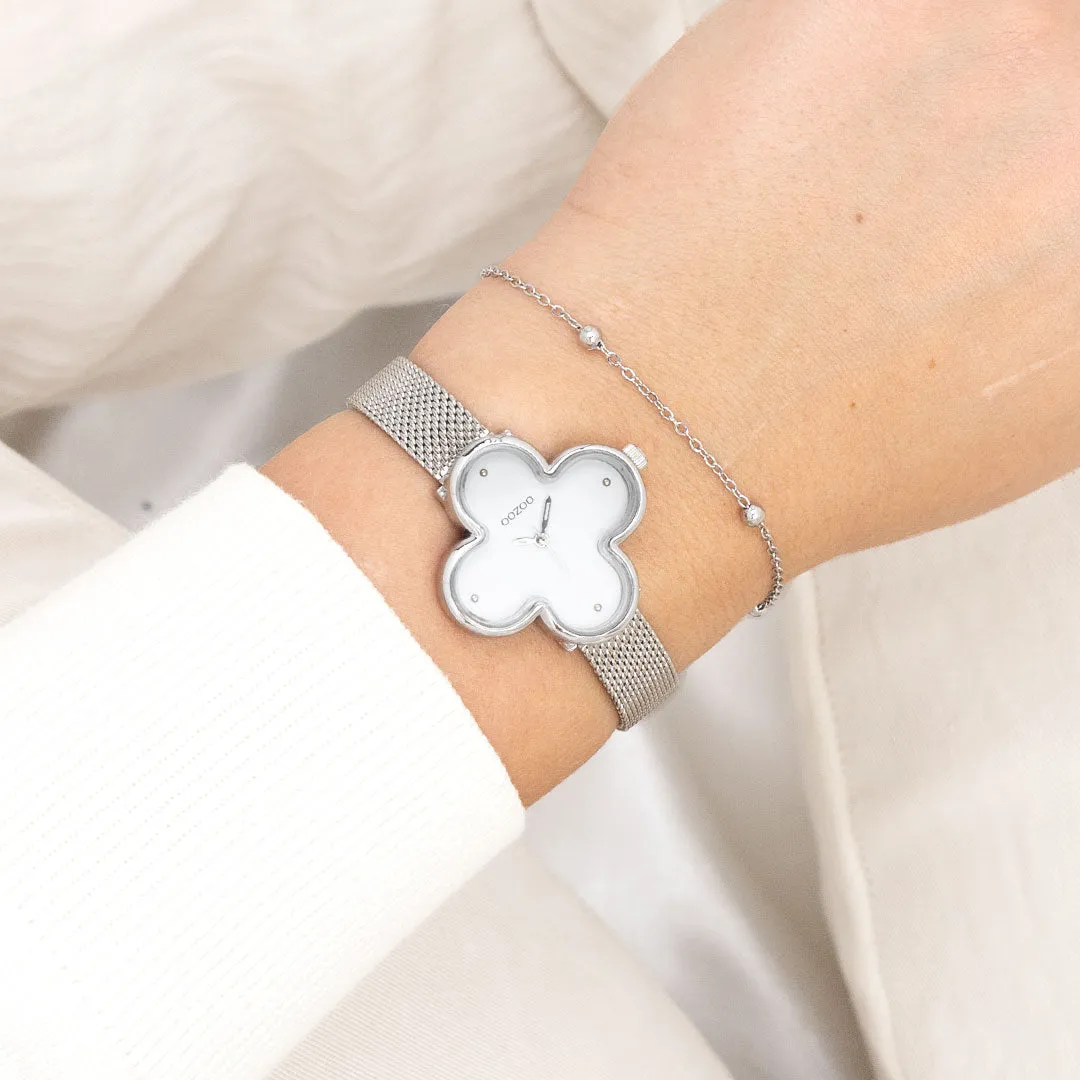 Silver coloured OOZOO watch with metal mesh bracelet - C11525