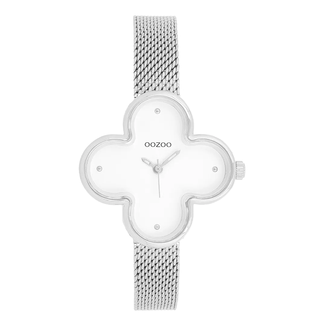 Silver coloured OOZOO watch with metal mesh bracelet - C11525