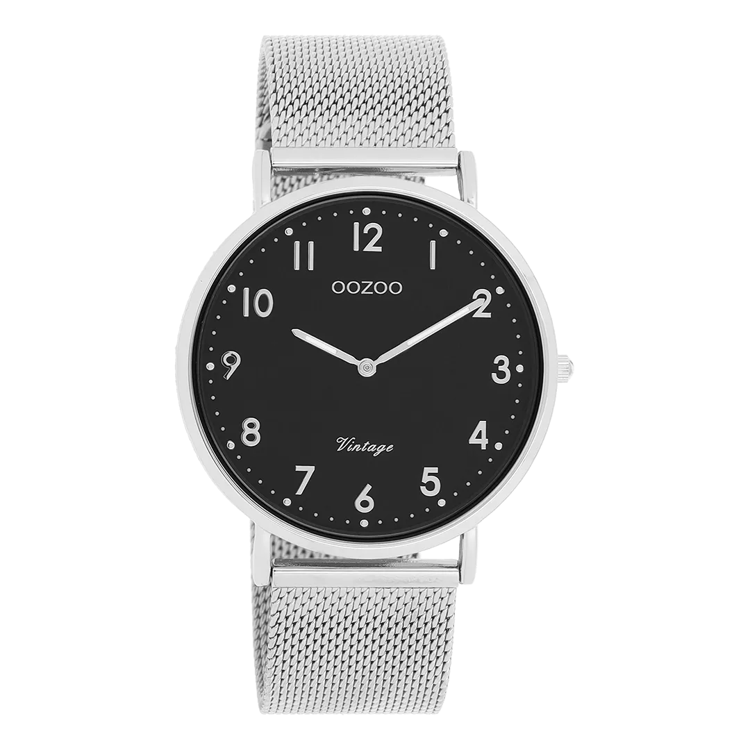 Silver coloured OOZOO watch with metal mesh bracelet - C20341
