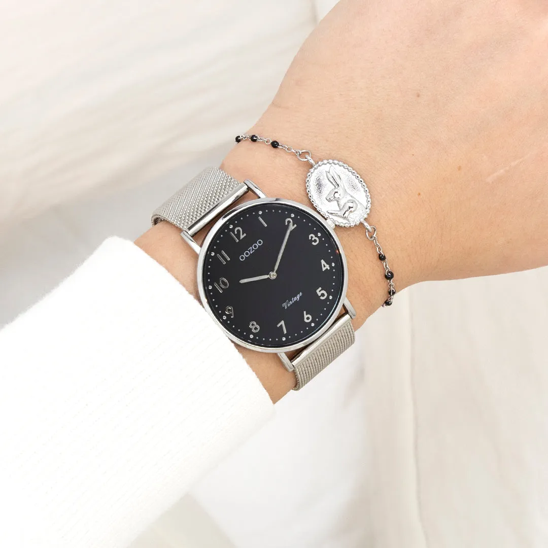 Silver coloured OOZOO watch with metal mesh bracelet - C20341