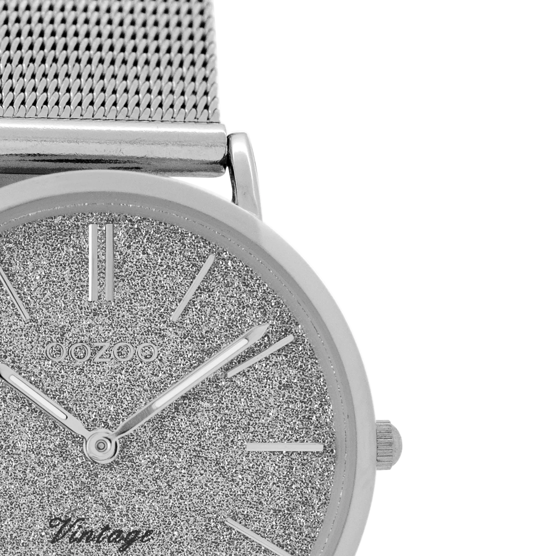 Silver coloured OOZOO watch with metal mesh bracelet - C8837