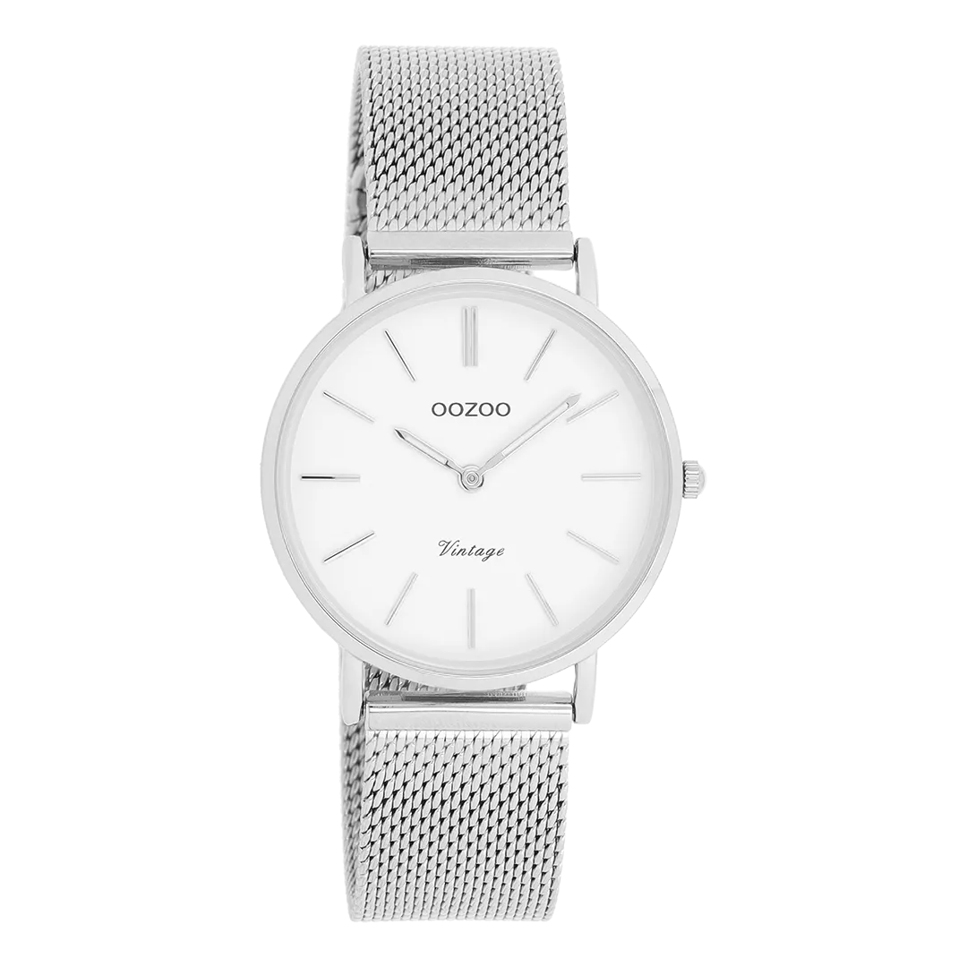 Silver coloured OOZOO watch with metal mesh bracelet - C9903