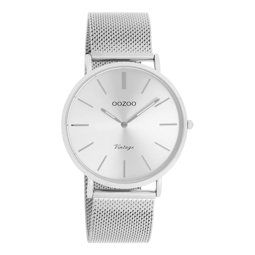 Silver coloured OOZOO watch with metal mesh bracelet - C9905