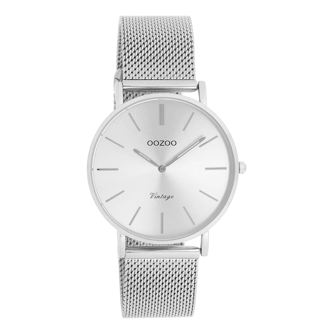 Silver coloured OOZOO watch with metal mesh bracelet - C9906