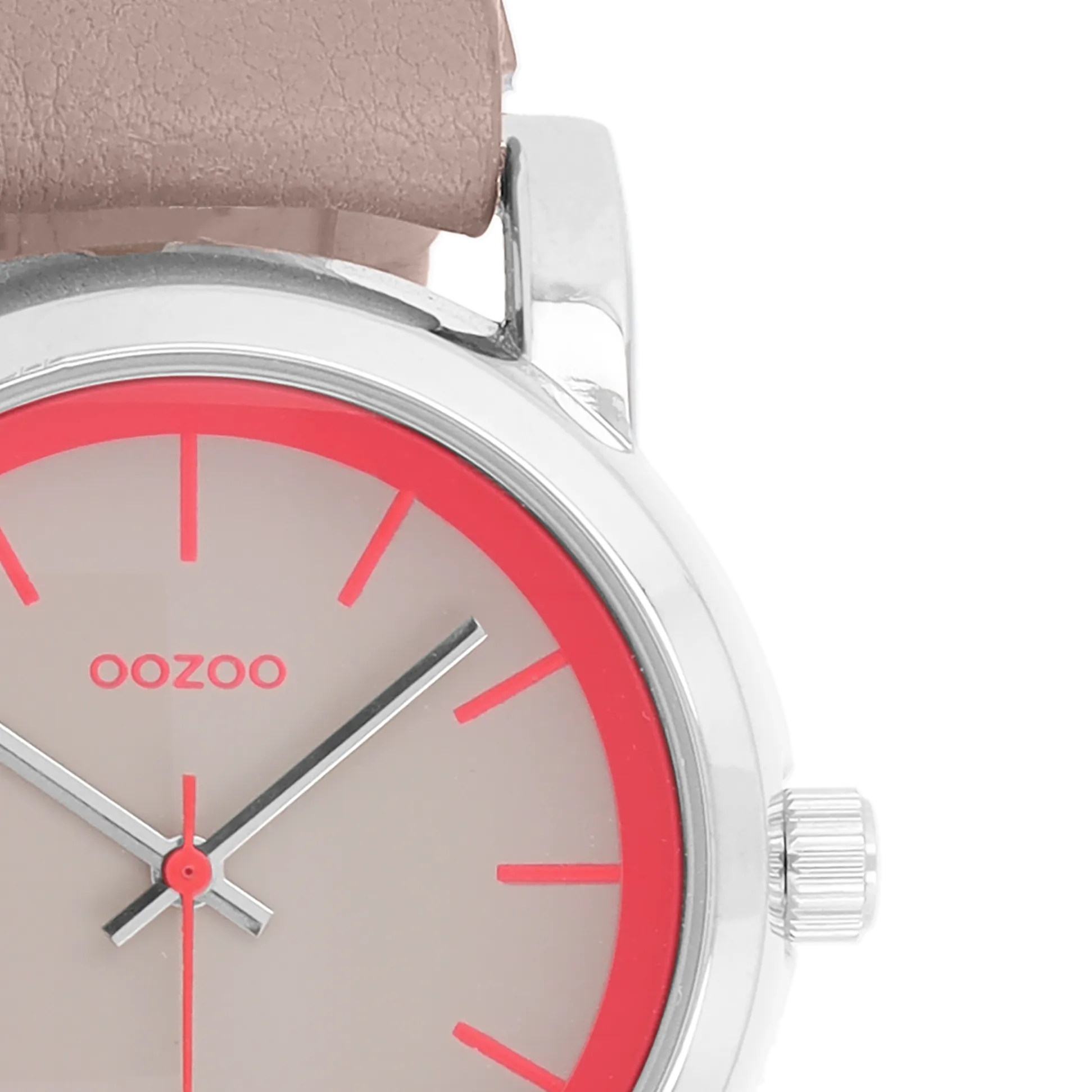 Silver coloured OOZOO watch with pink grey leather strap - C7183