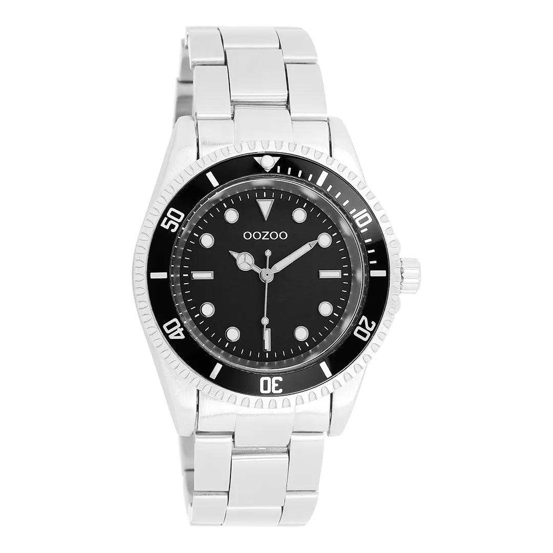 Silver coloured/black OOZOO watch with silver coloured stainless steel bracelet - C11147