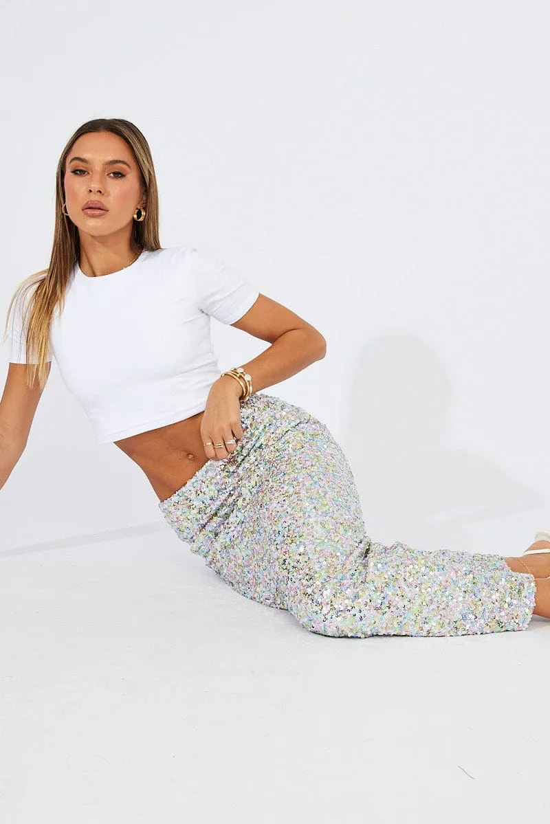 Silver Midi Skirt High Rise Metallic,skirt,denim skirt,mini skirt,maxi skirt,jean skirt,skort,tennis skirt,pleated skirt,pencil skirt,bubble skirt,plisse skirt,fitted skirt,midi skirt,short skirt,short mini skirt,leather skirt,a line skirt,Split skirt
