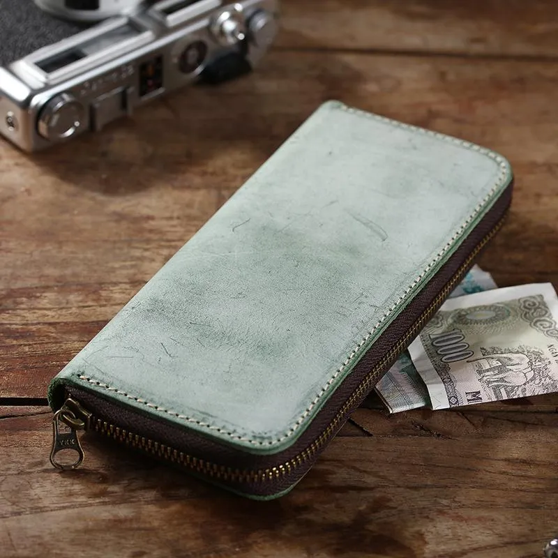 Simple Handmade Mens Red Long Wallet Blue Bifold Long Card Wallet Clutch Zipper Wallet For Men