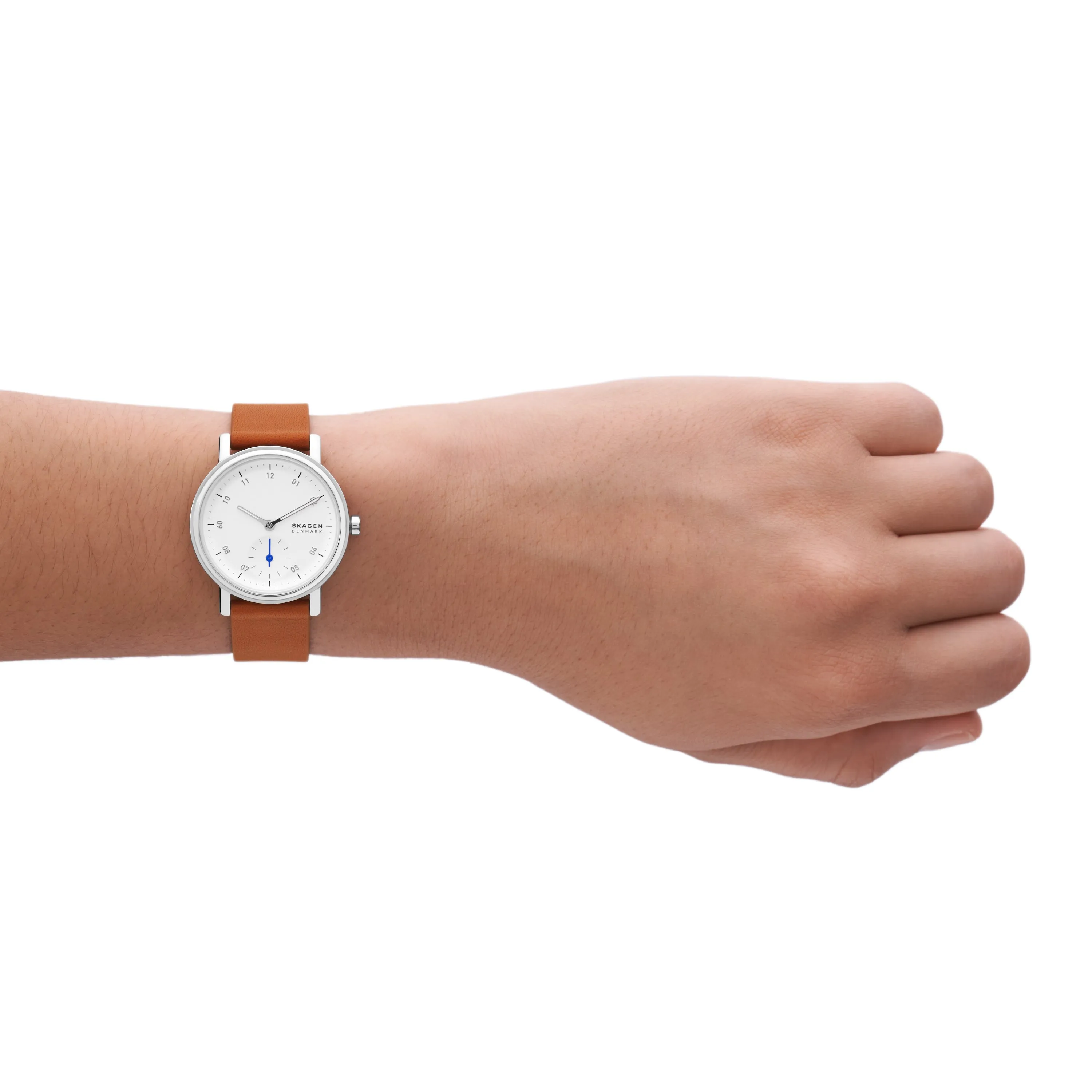 Skagen Kuppel Lille Elegant Watch with Minimalist Sub-Second Dial & Luxurious Brown Leather Strap - SKW3103