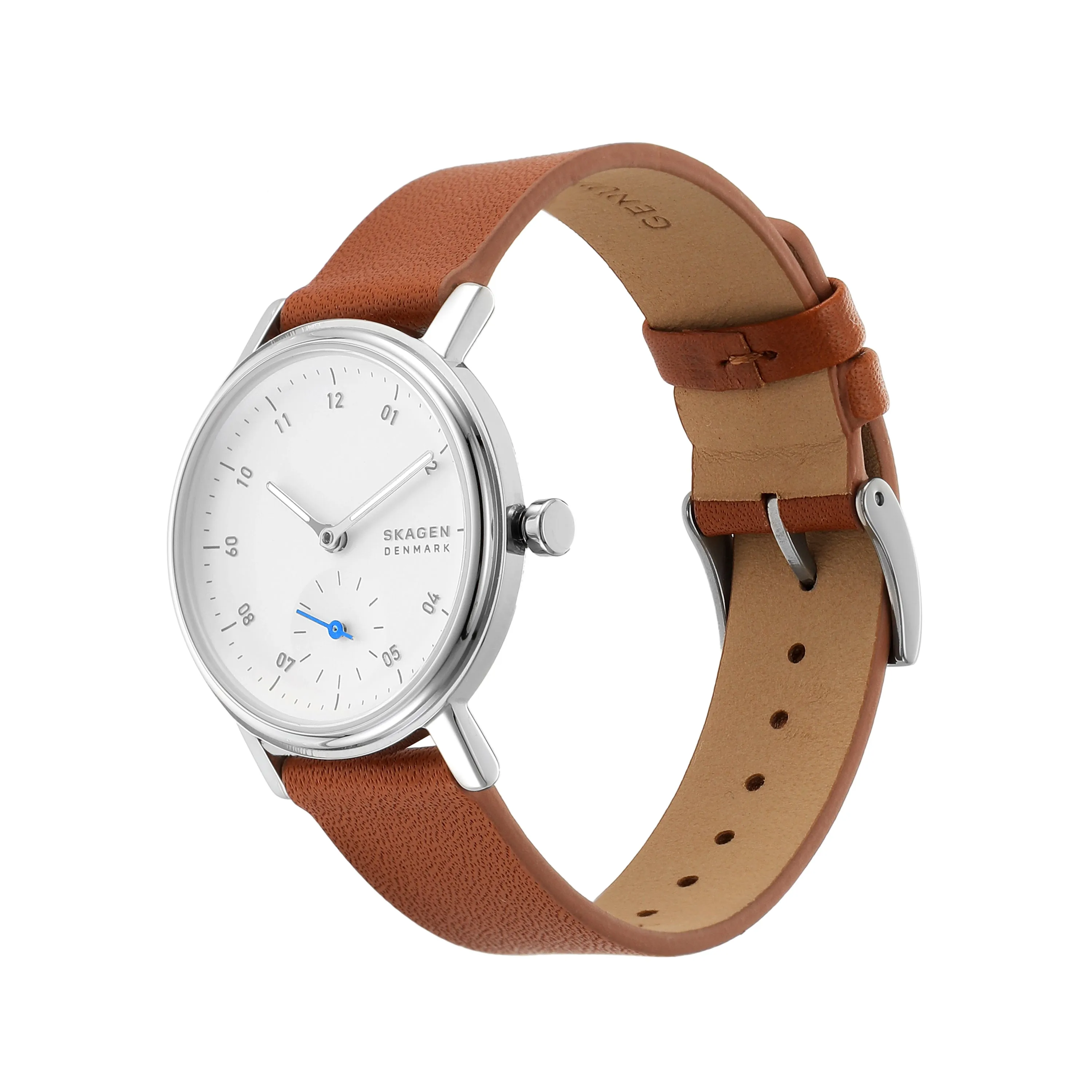 Skagen Kuppel Lille Elegant Watch with Minimalist Sub-Second Dial & Luxurious Brown Leather Strap - SKW3103