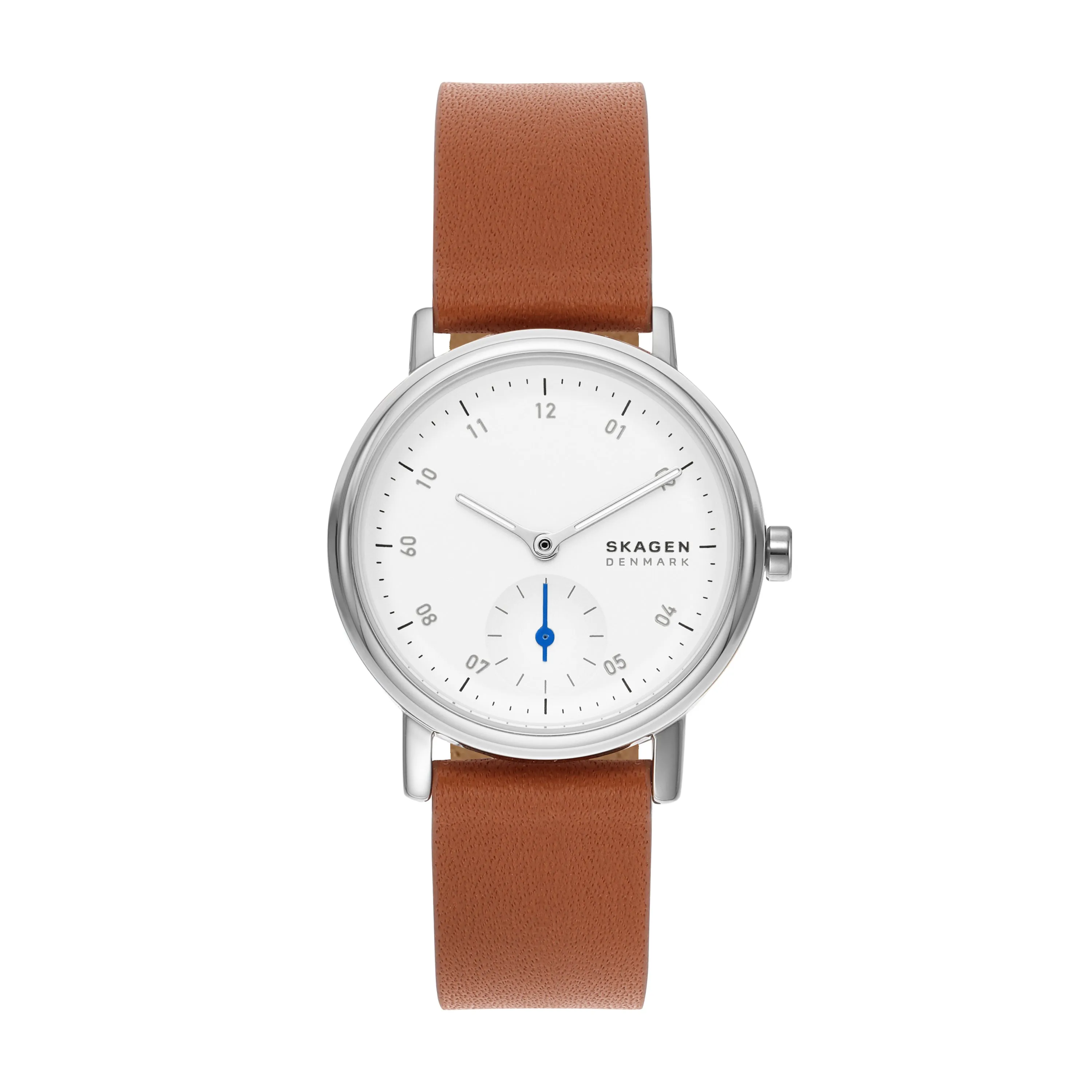 Skagen Kuppel Lille Elegant Watch with Minimalist Sub-Second Dial & Luxurious Brown Leather Strap - SKW3103 