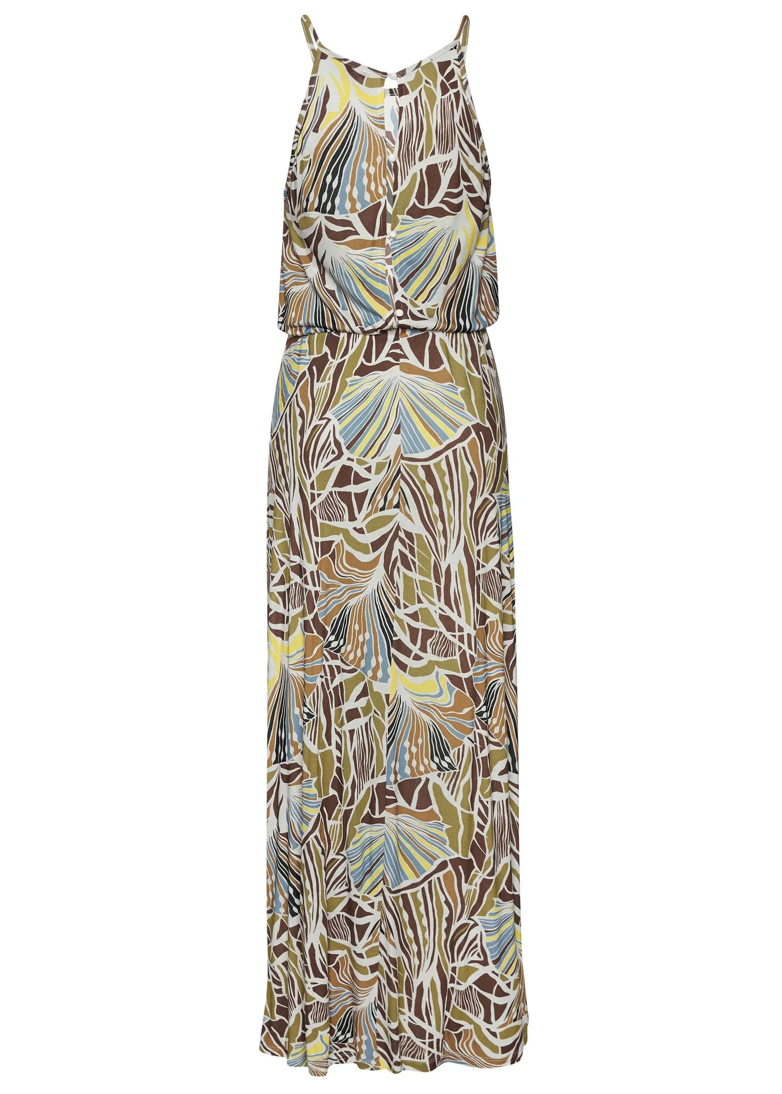 Sleeveless Printed Maxi - Khaki Multi