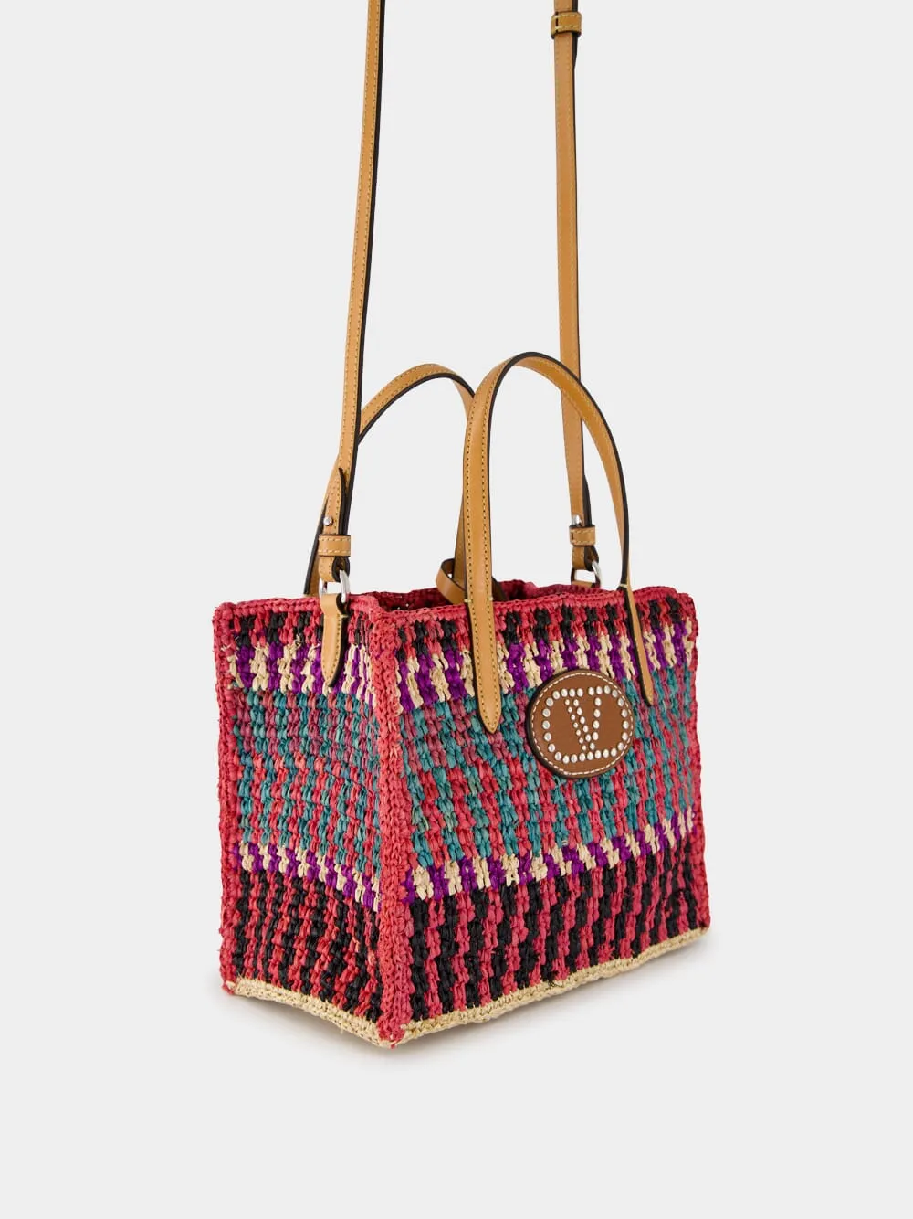 Small Crochet Raffia Tote Bag with VLogo