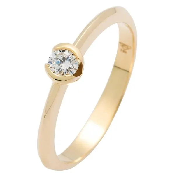 Solitaire en or jaune serti d'un diamant.