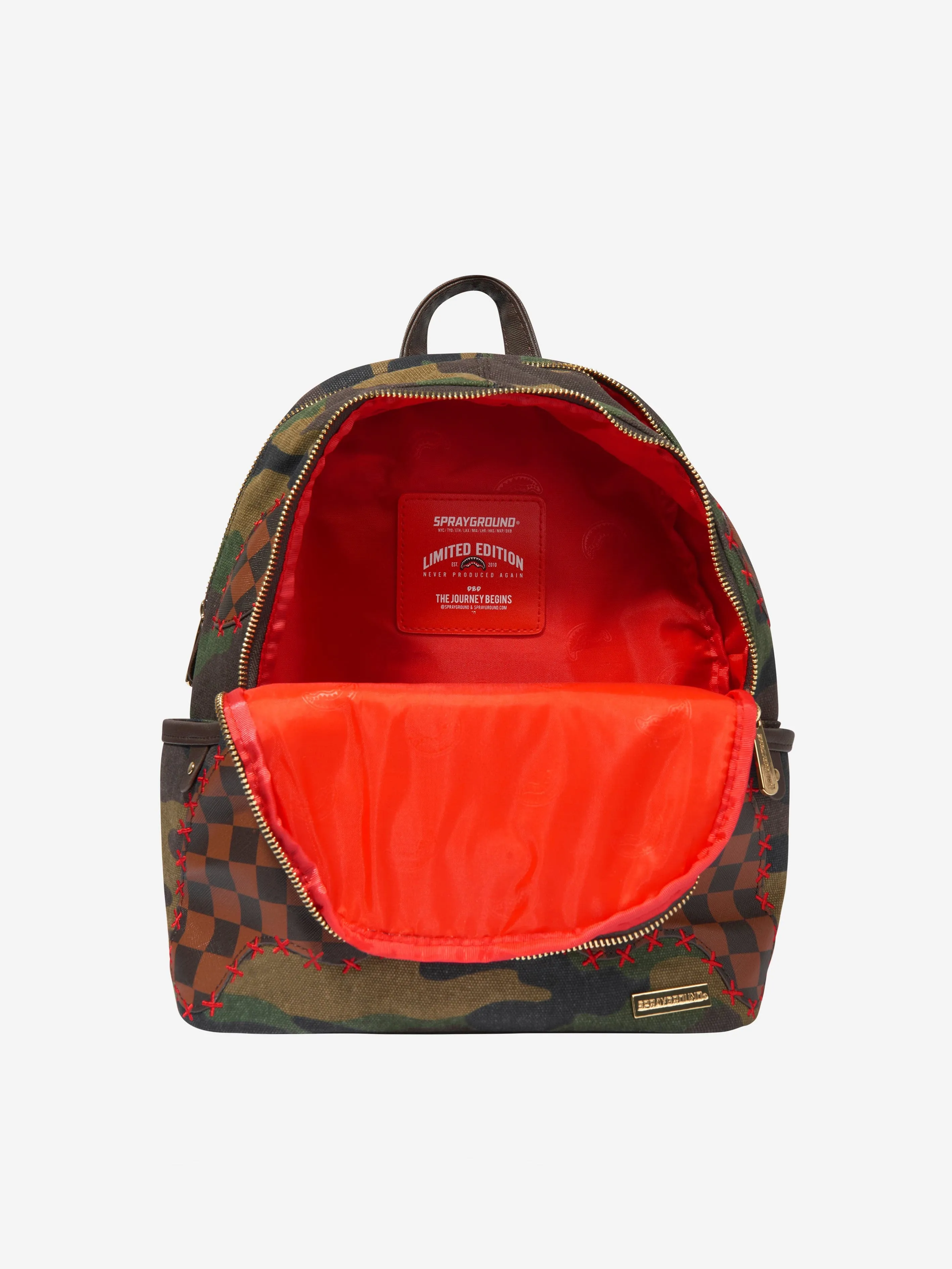 Sprayground Kids Camo Shark Shape Check Savage Backpack in Green (29cm)