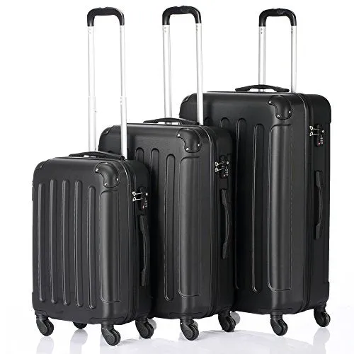 SSLine Hard Spinner Luggage 3 Piece Luggage Set 20/24/28 Inch Suitcases Trolley Case with wheels Black mega luggage savings