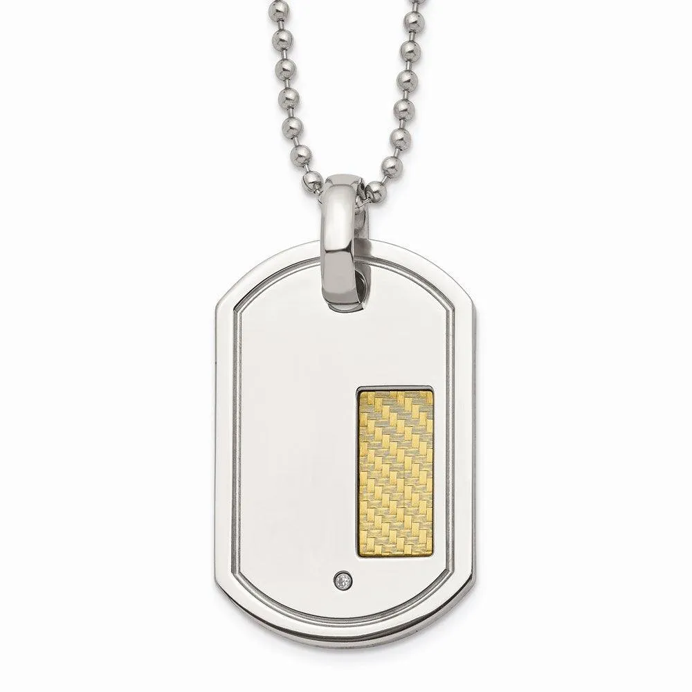 Stainless Steel 18k Gold Plating with .01ct. Diamond 24in Necklace 
