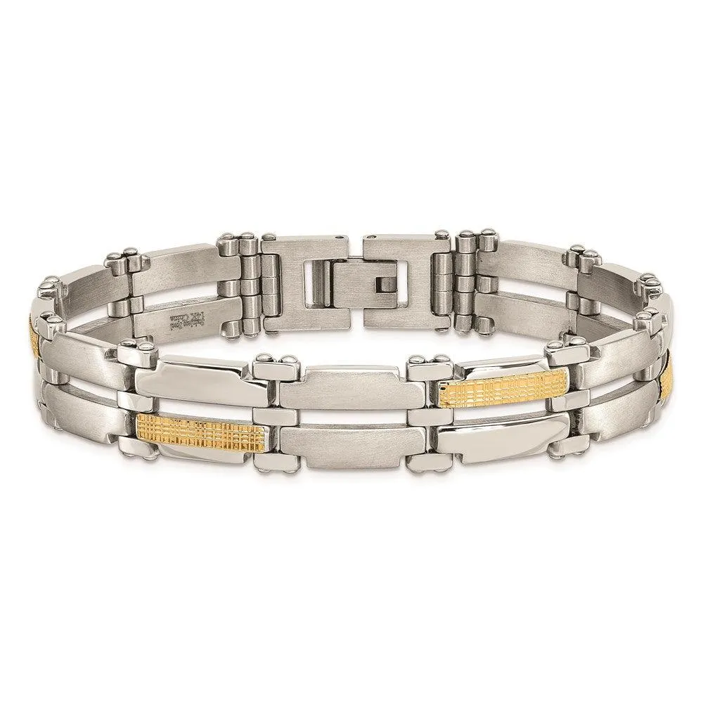 Stainless Steel & 14K Brushed & Polished 8.5in Bracelet