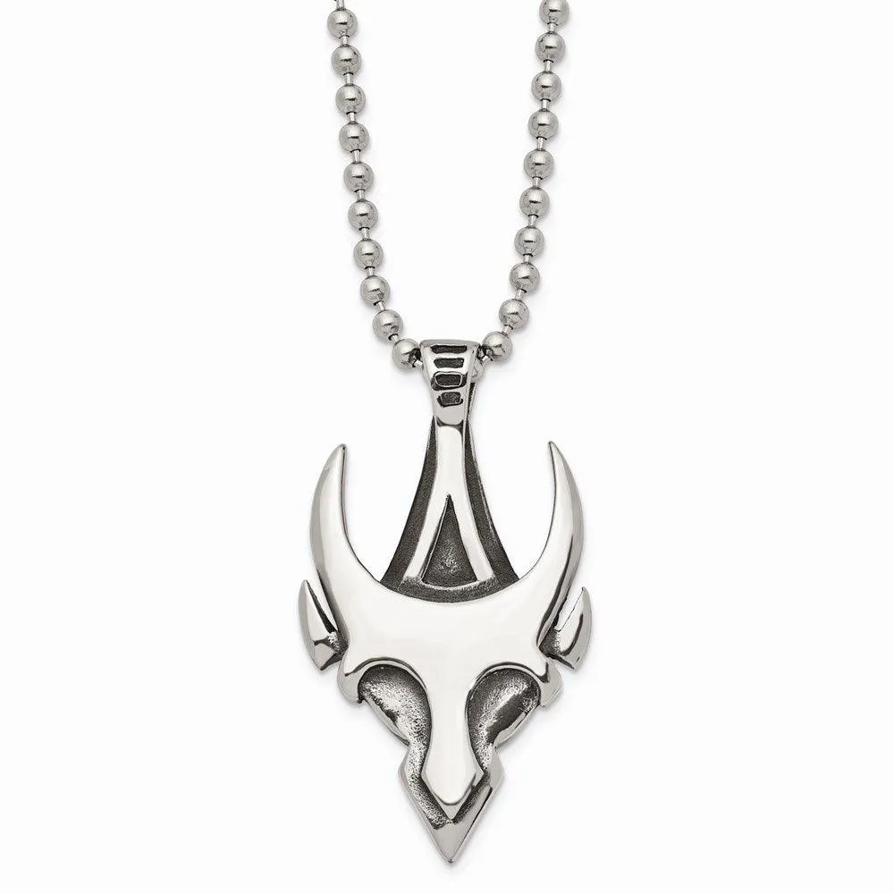 Stainless Steel Antiqued & Polished Skull 22in Necklace 