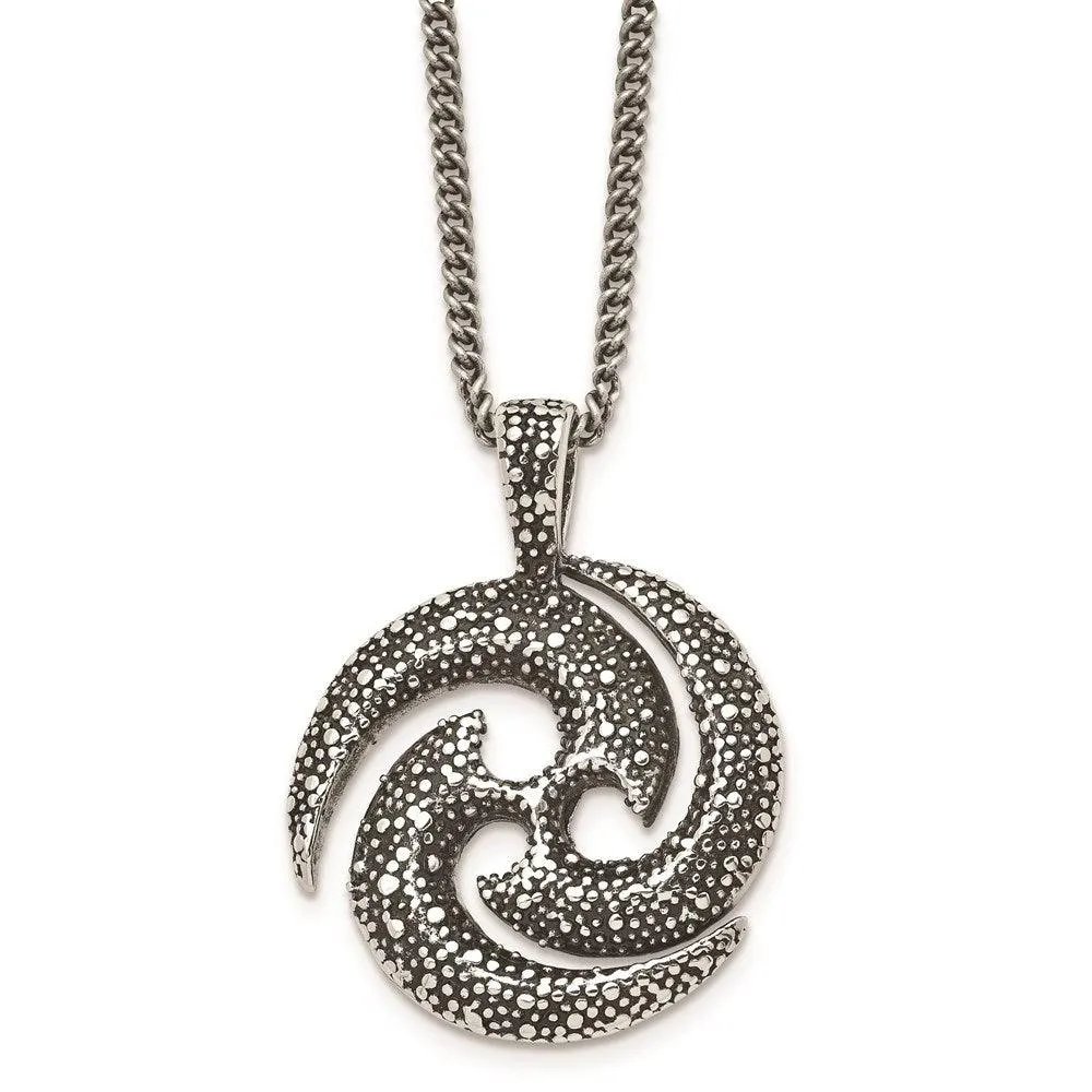 Stainless Steel Antiqued & Textured Circle 22in Necklace 