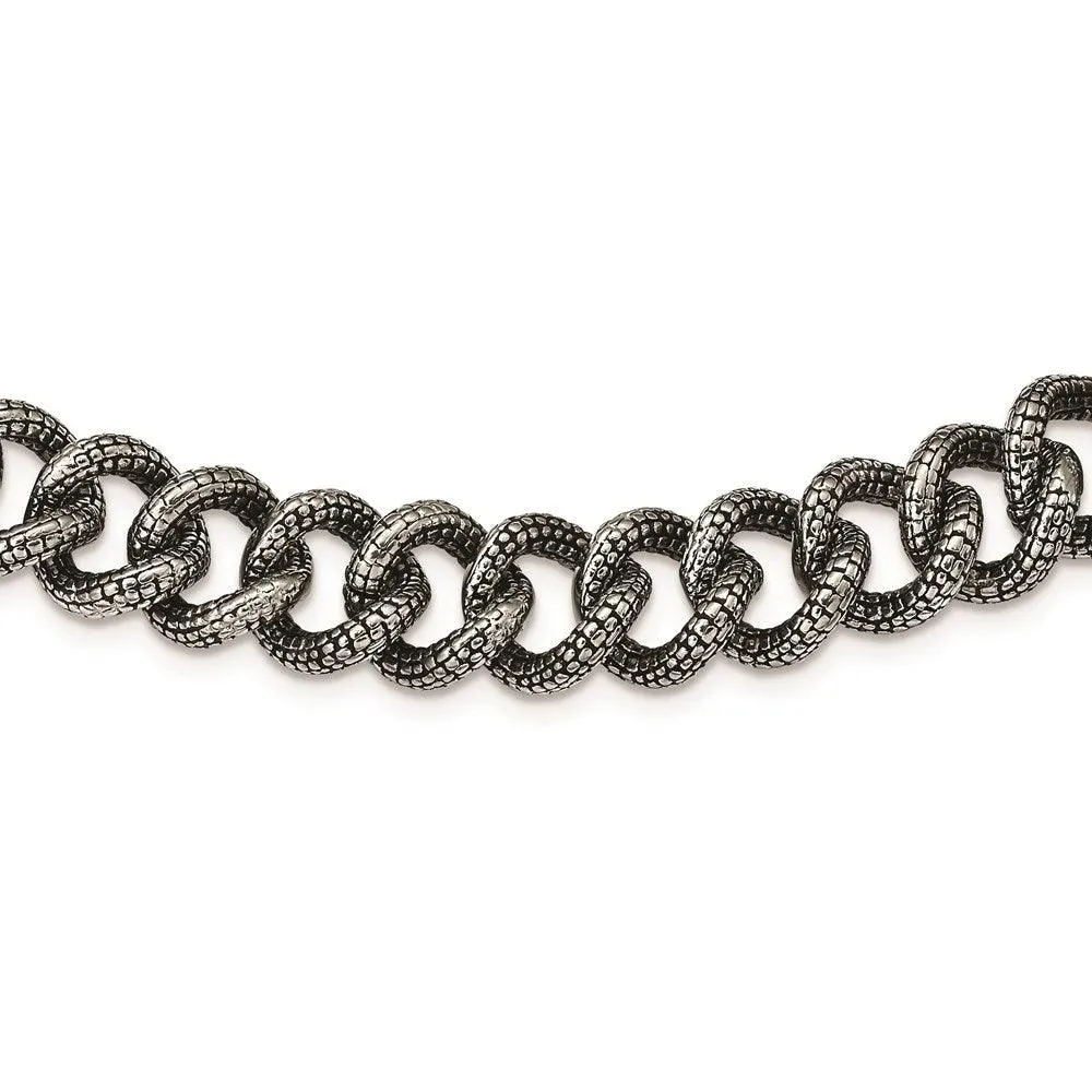 Stainless Steel Antiqued & Textured Links 24in Necklace 