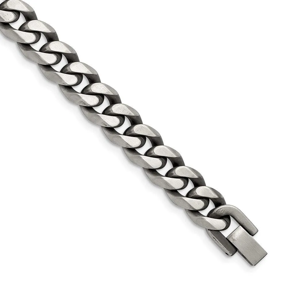 Stainless Steel Antiqued and Brushed 10.5mm Curb 8.5in Bracelet 
