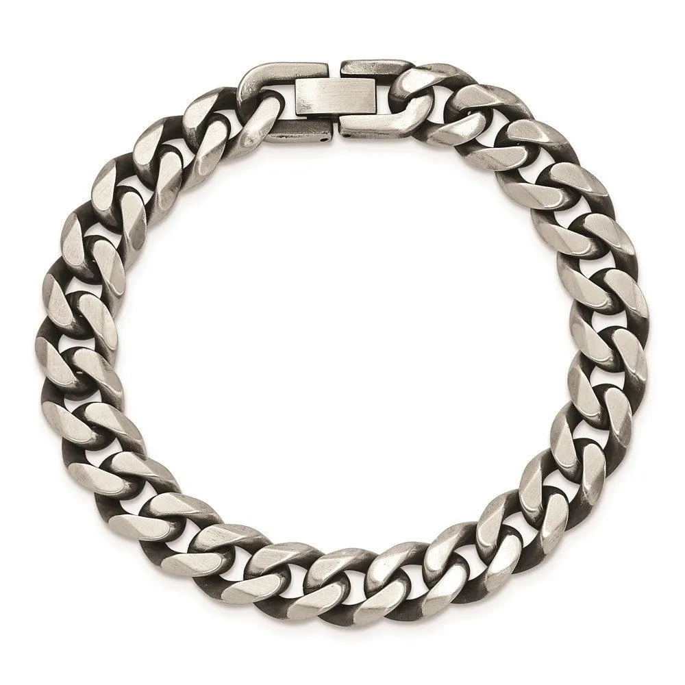 Stainless Steel Antiqued and Brushed 10.5mm Curb 8.5in Bracelet