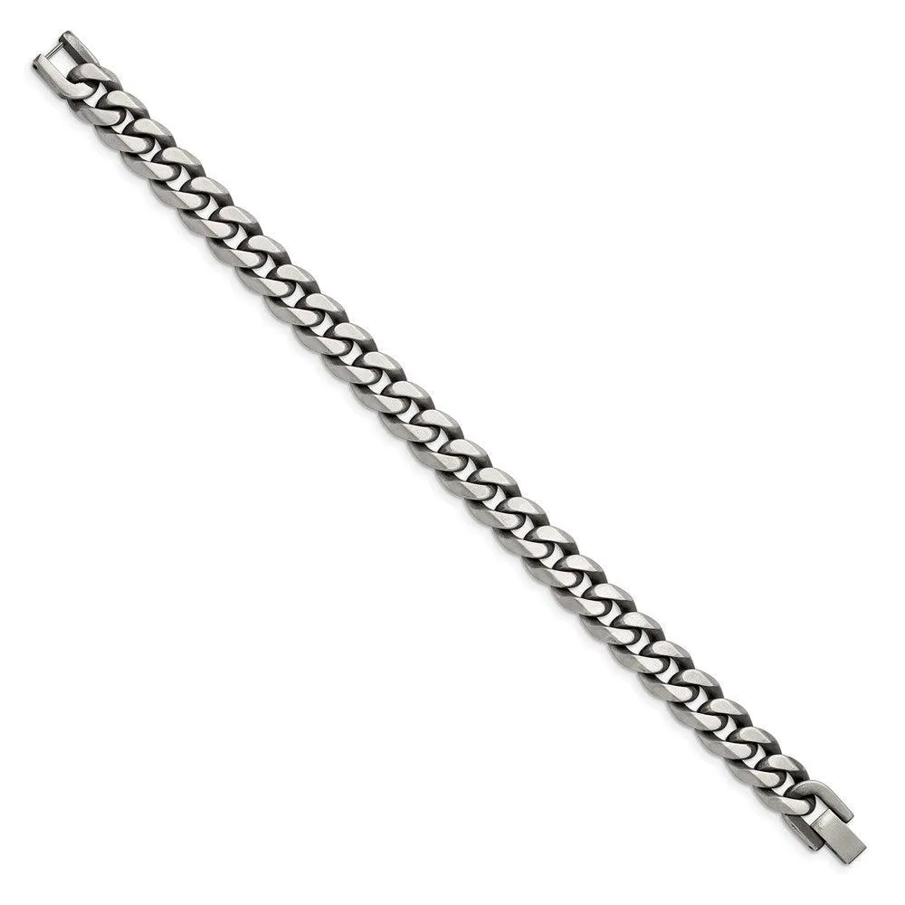 Stainless Steel Antiqued and Brushed 10.5mm Curb 8.5in Bracelet