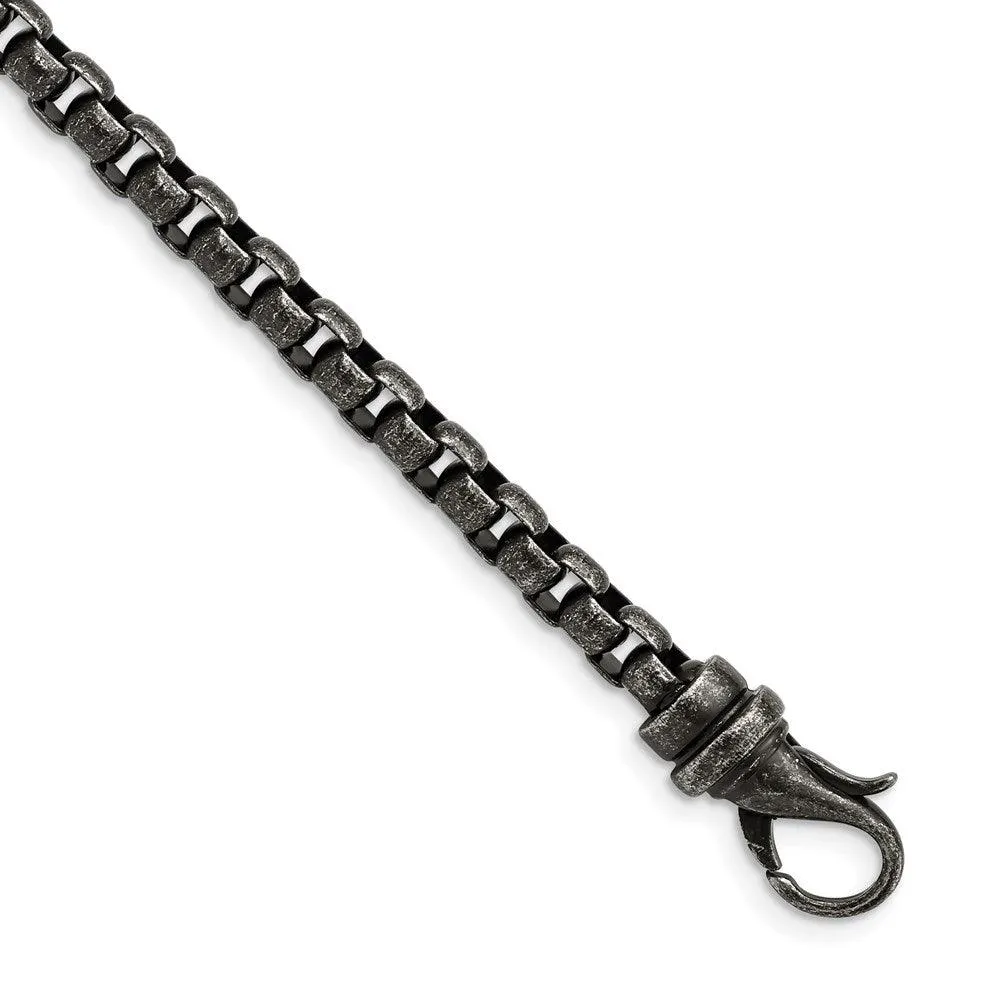 Stainless Steel Antiqued Box Chain 8.5 inch Bracelet 
